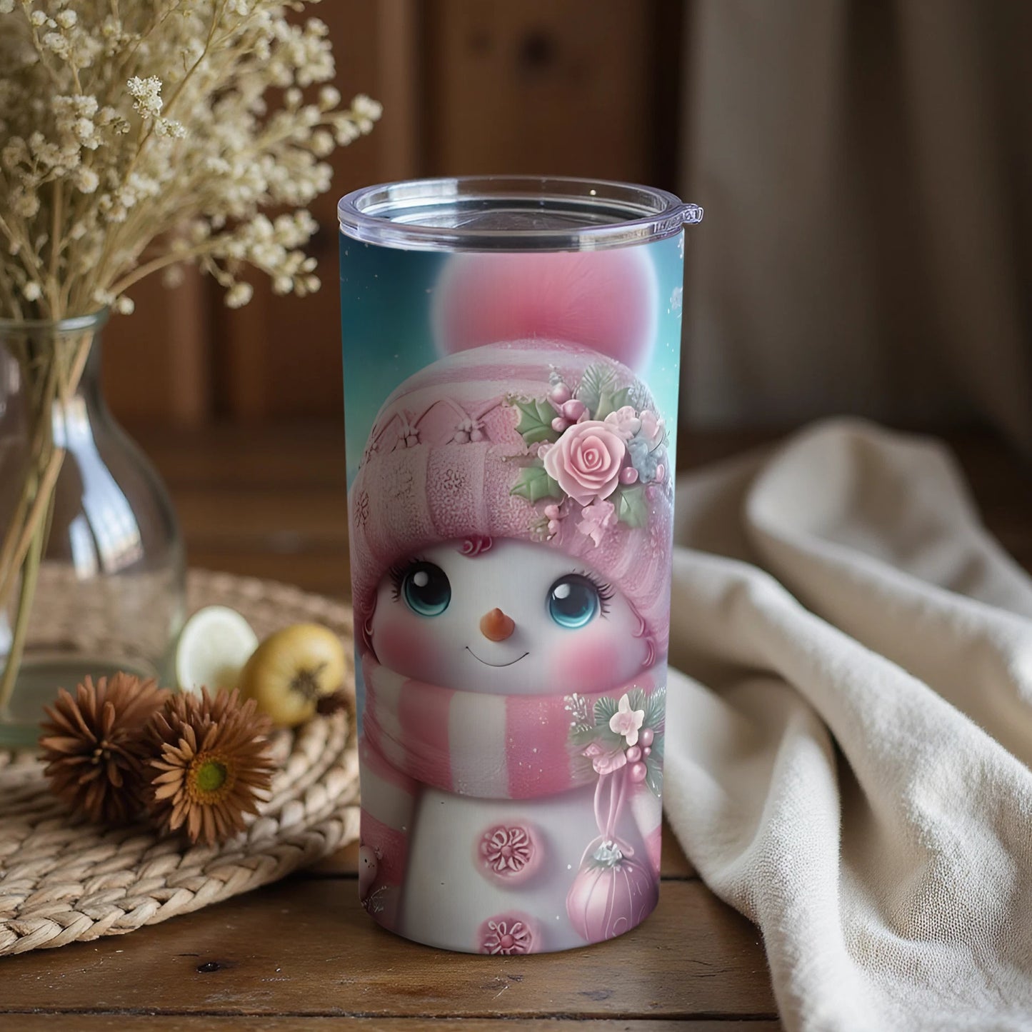 Cute Snowman Winter-Themed Insulated Tumbler