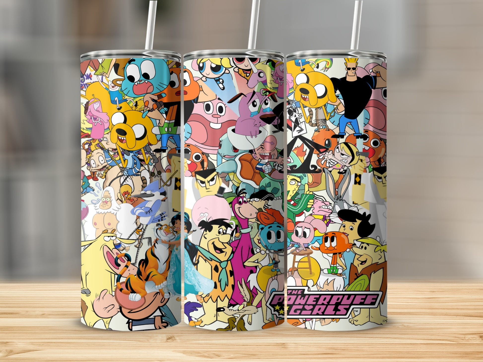 Colorful Cartoon Characters Design Tumbler with Straw
