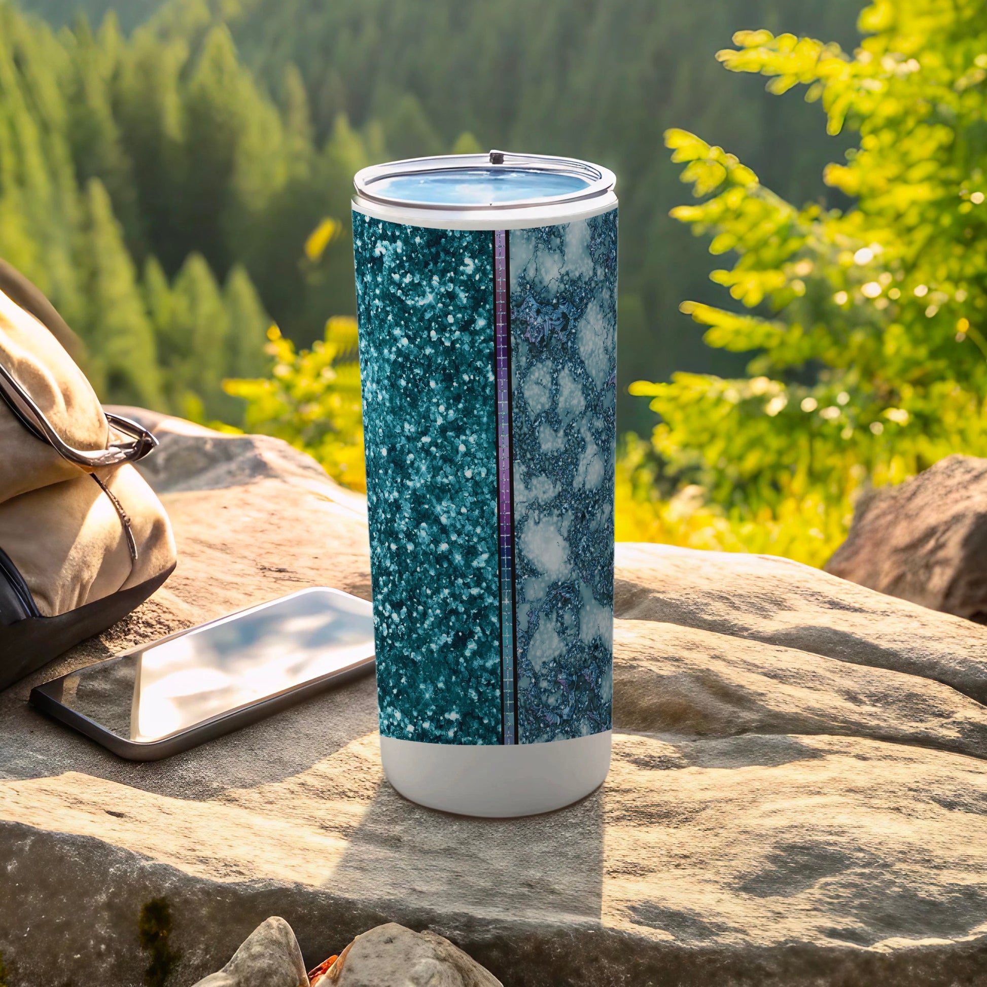 Teal Glitter Blue Marble Split Design Slim Tumbler product type