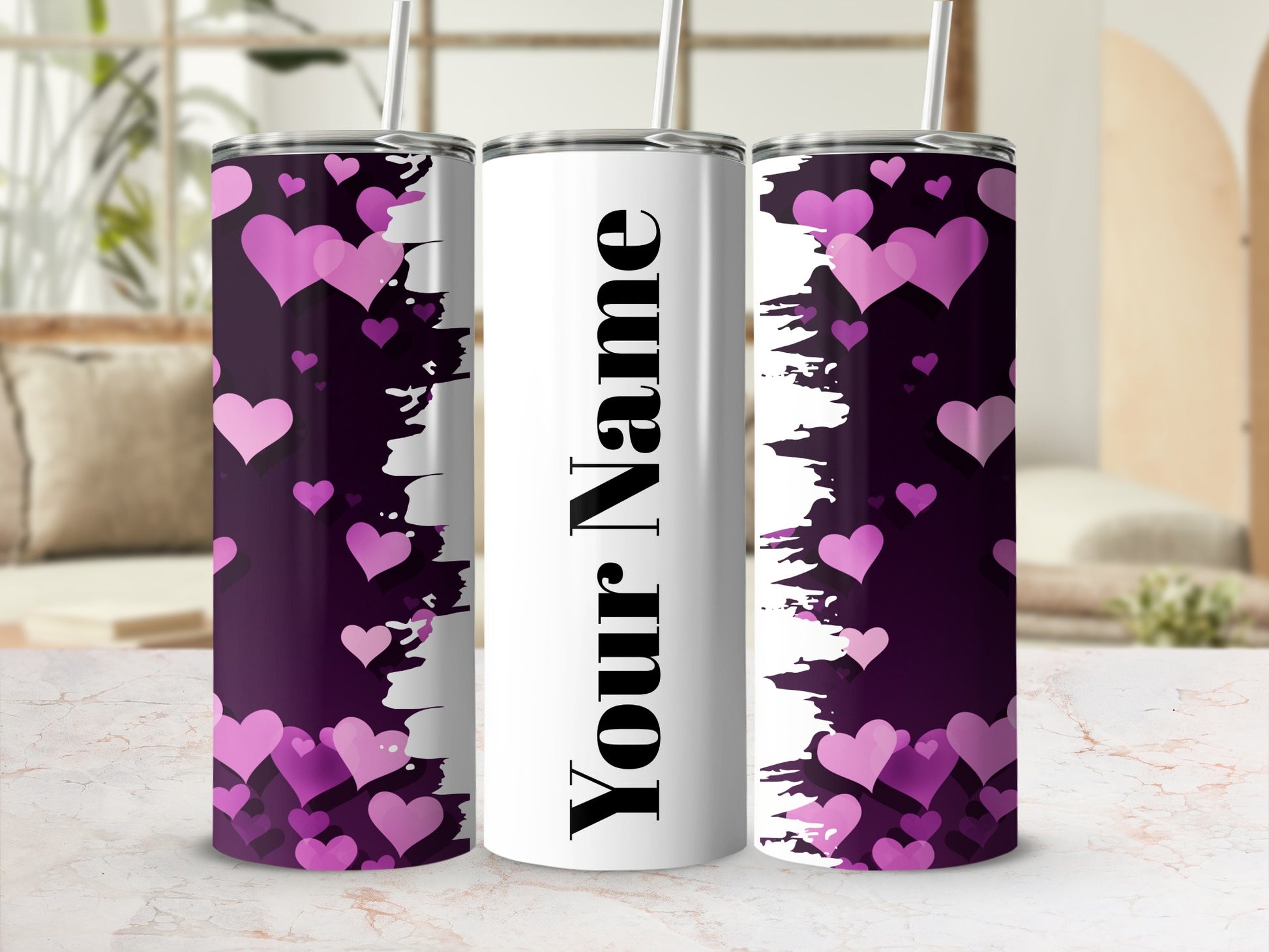 Personalized Heart Design Tumbler with Your Name Text