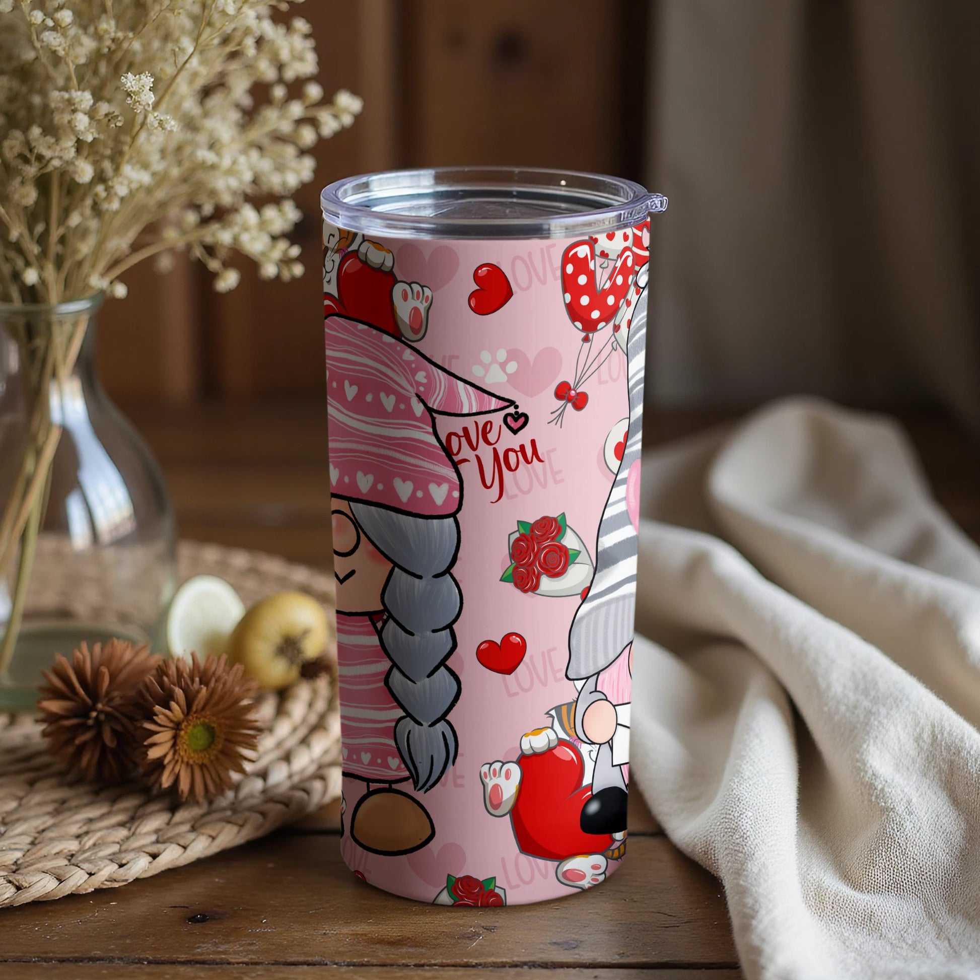 Love You Gnome Valentine's Themed Tumbler Gift