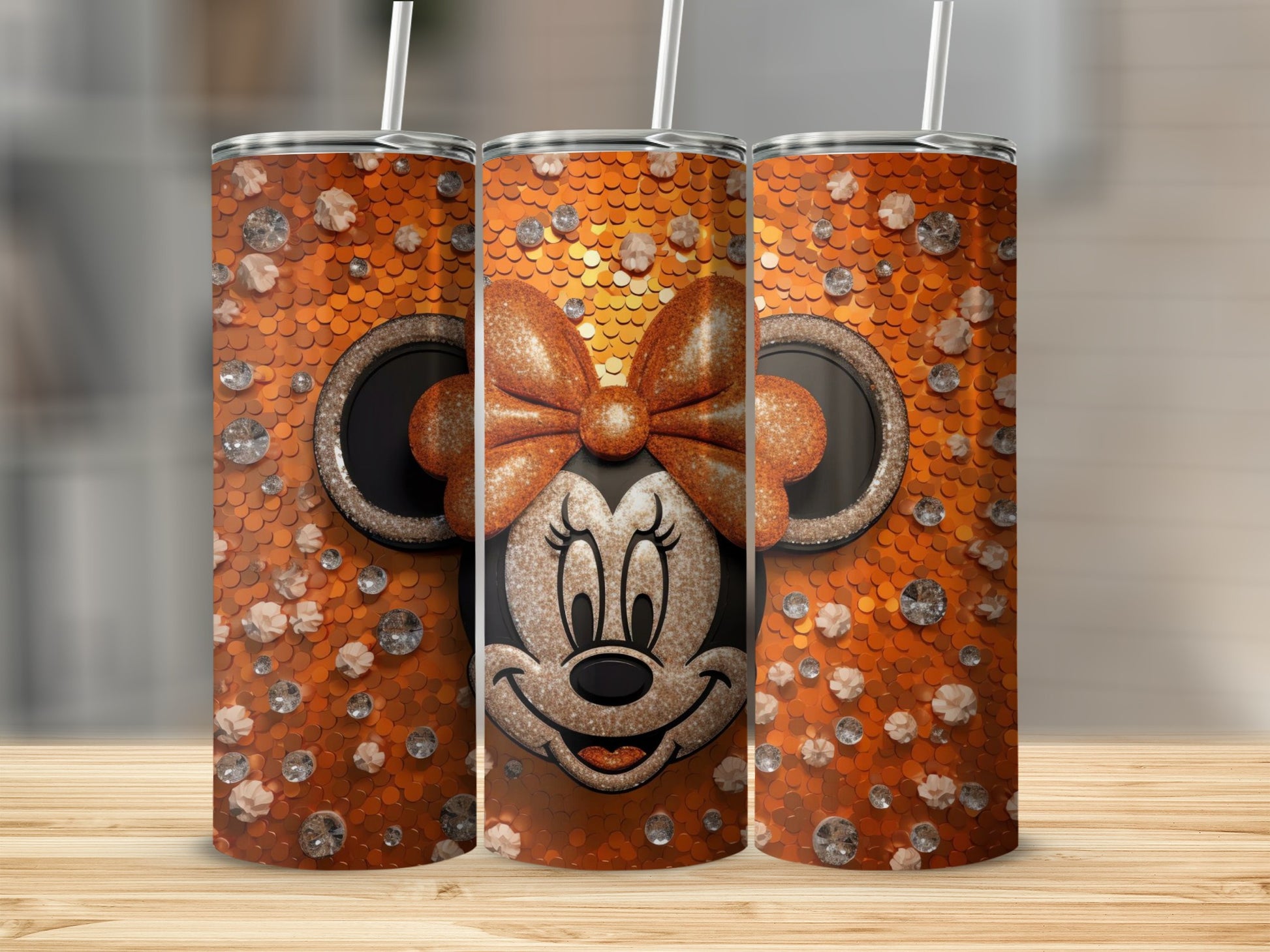 Sparkling Orange Character Design Tumbler with Straw