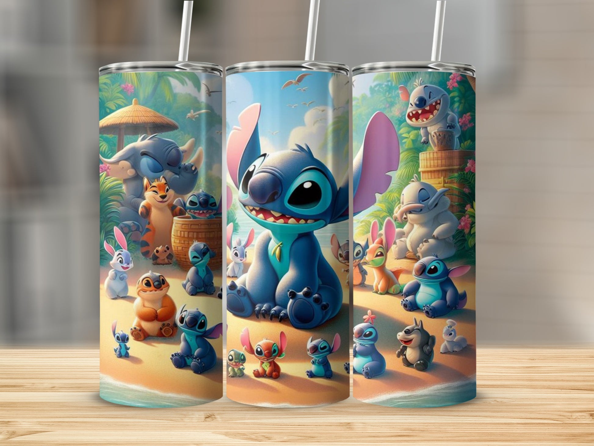 Cute Cartoon Character Beach Scene Tumbler Design