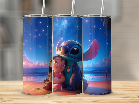 Cute Tropical Alien and Girl Beach Scene Tumbler