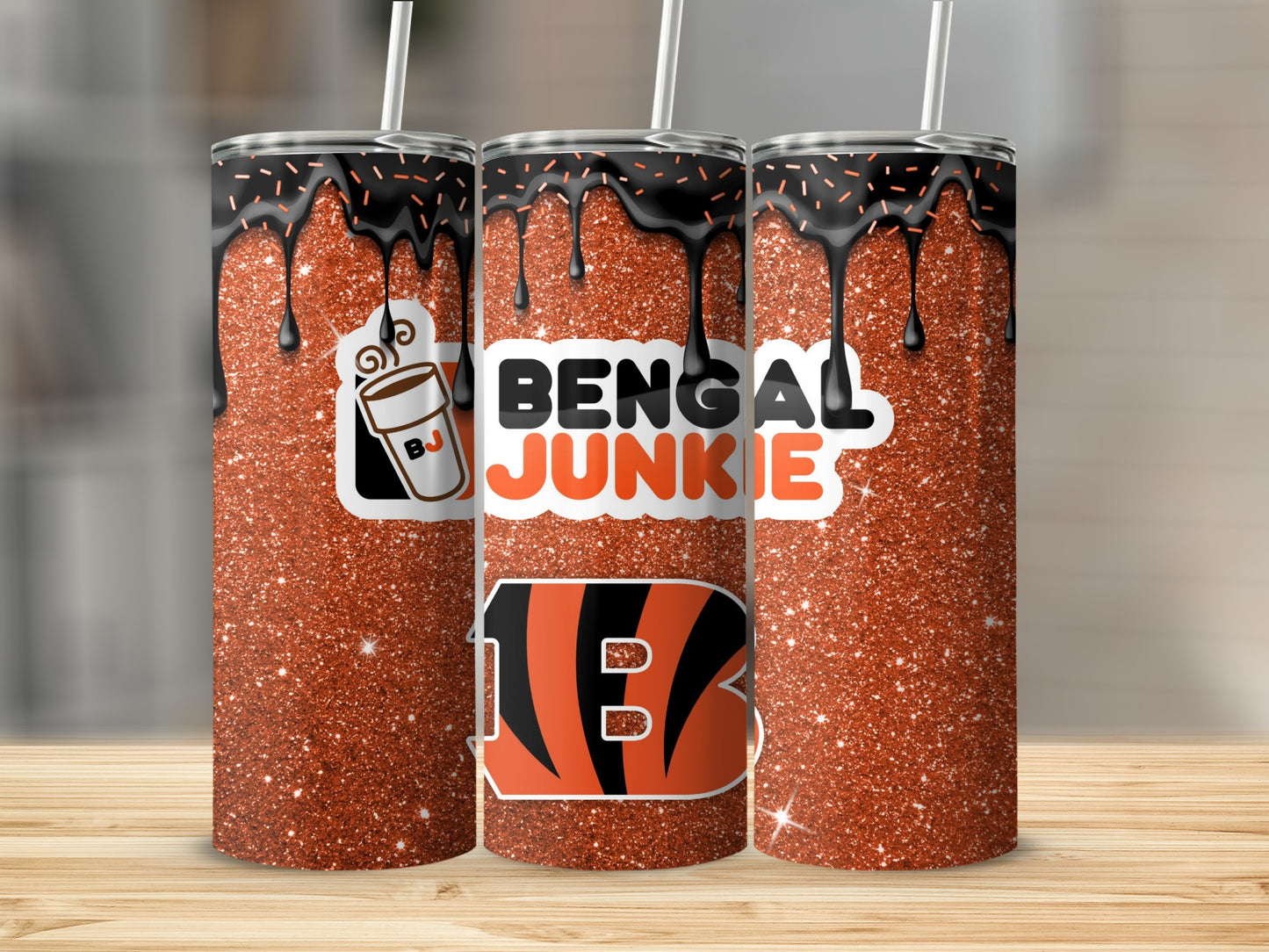 Bengal Junkie Glitter Drip Tumbler for Fans