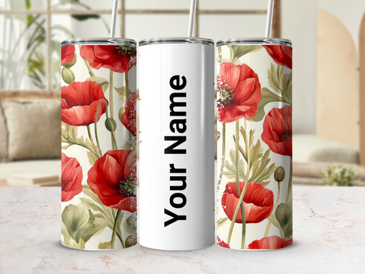 Custom Floral Poppy Design Tumbler with Name