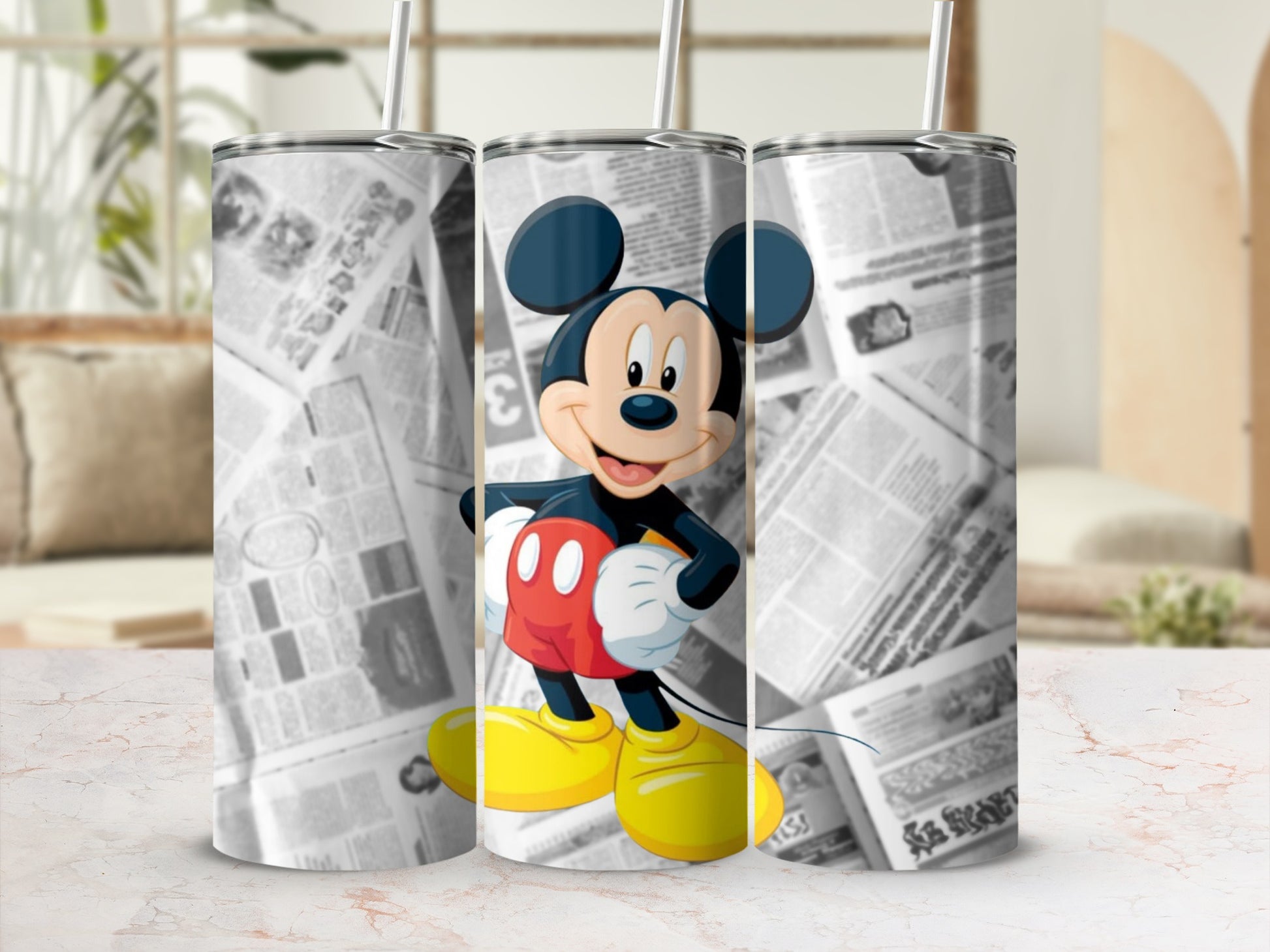 Mickey Mouse Tumbler with Newspaper Print Design Tumbler