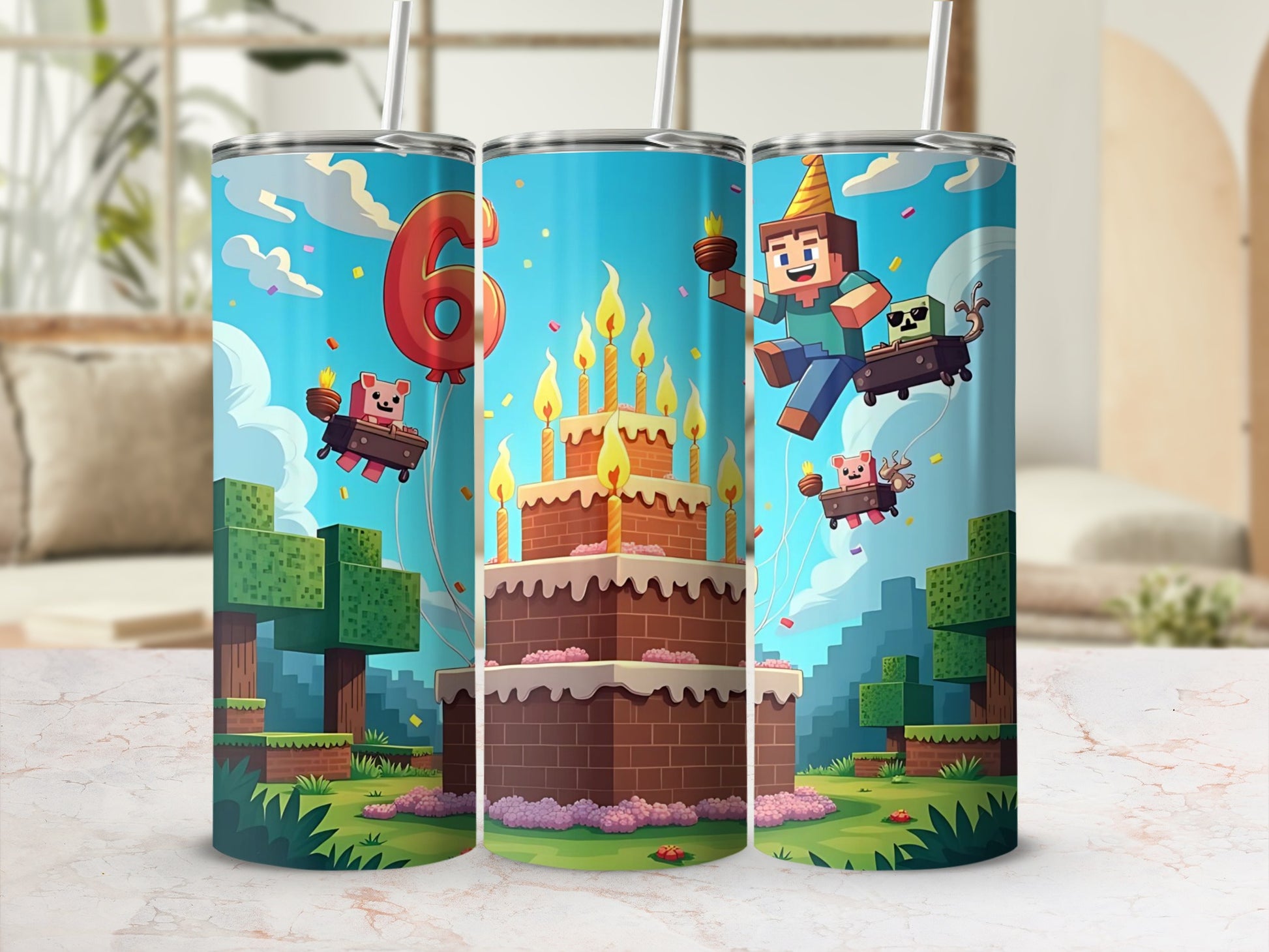 Fun Birthday Party Scene with Characters Tumbler