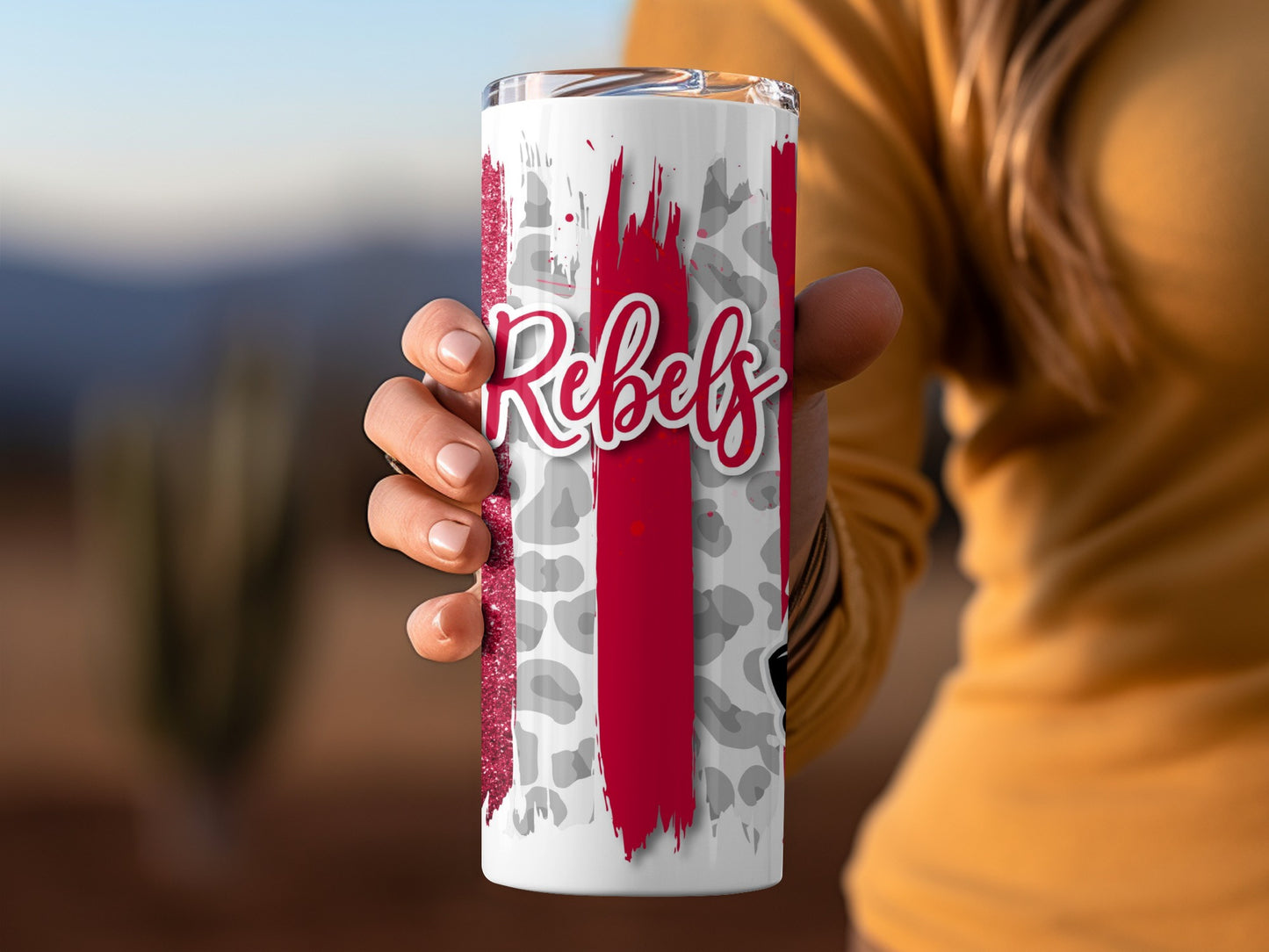 Rebels UNLV Leopard Brush Strokes Design for Tumblers
