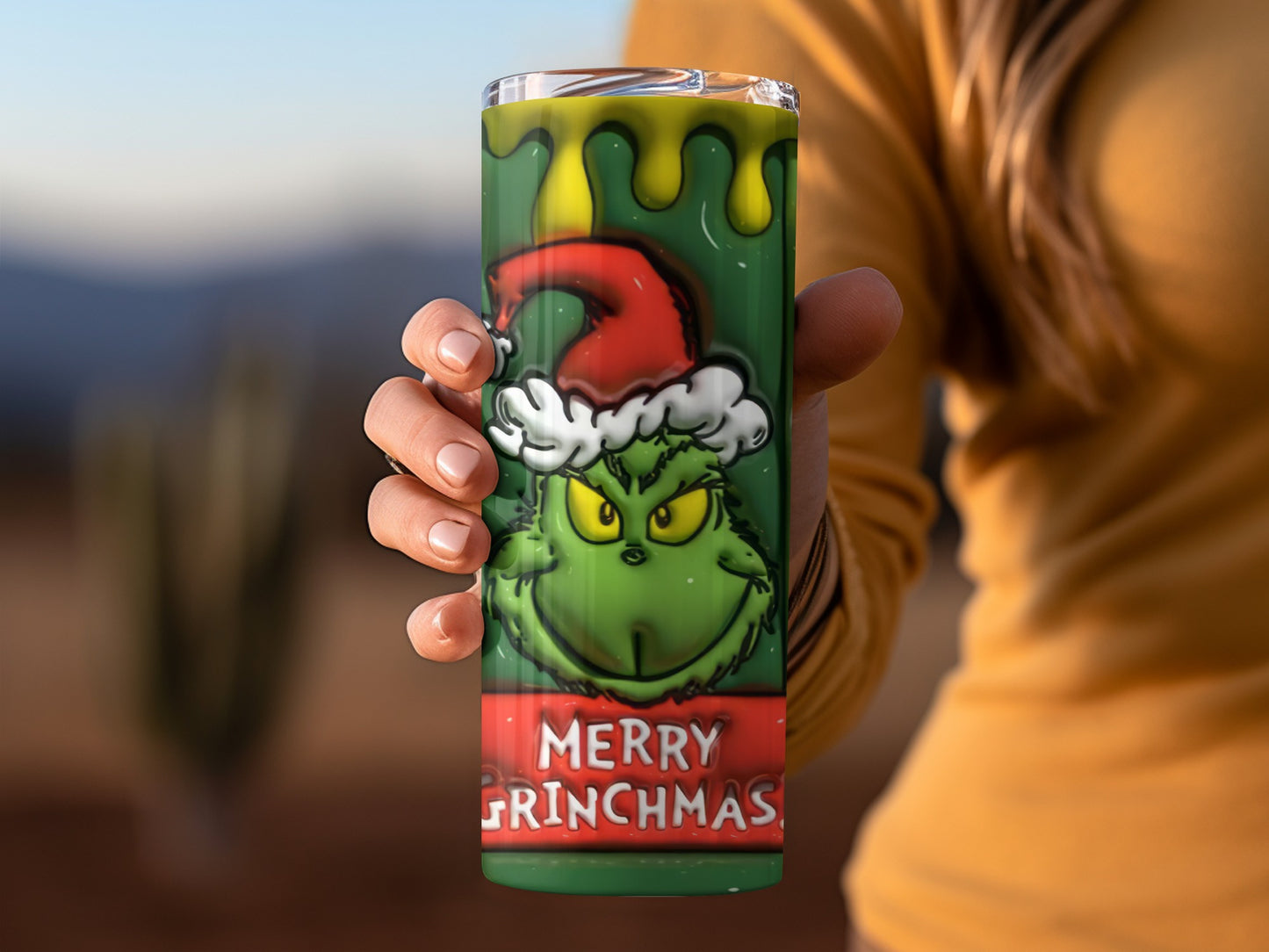 Merry Grinchmas Santa Hat Artwork Tall Drink Tumbler
