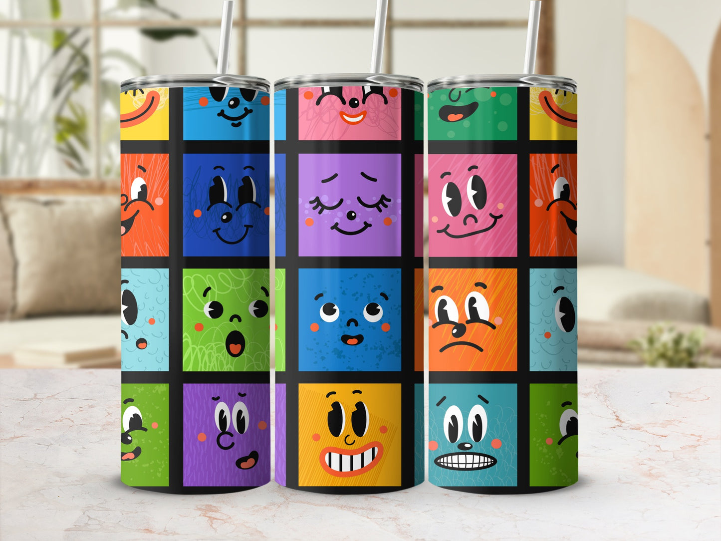 Colorful Cartoon Face Pattern Insulated Tumbler