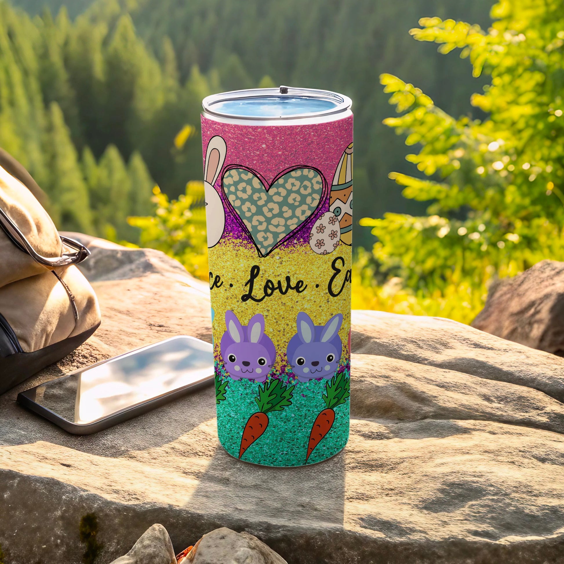 Easter bunny heart glitter design love carrots tumbler product type
