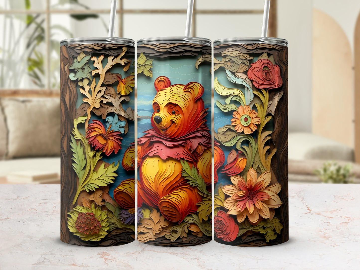 Colorful Floral Bear Design Travel Tumbler Product