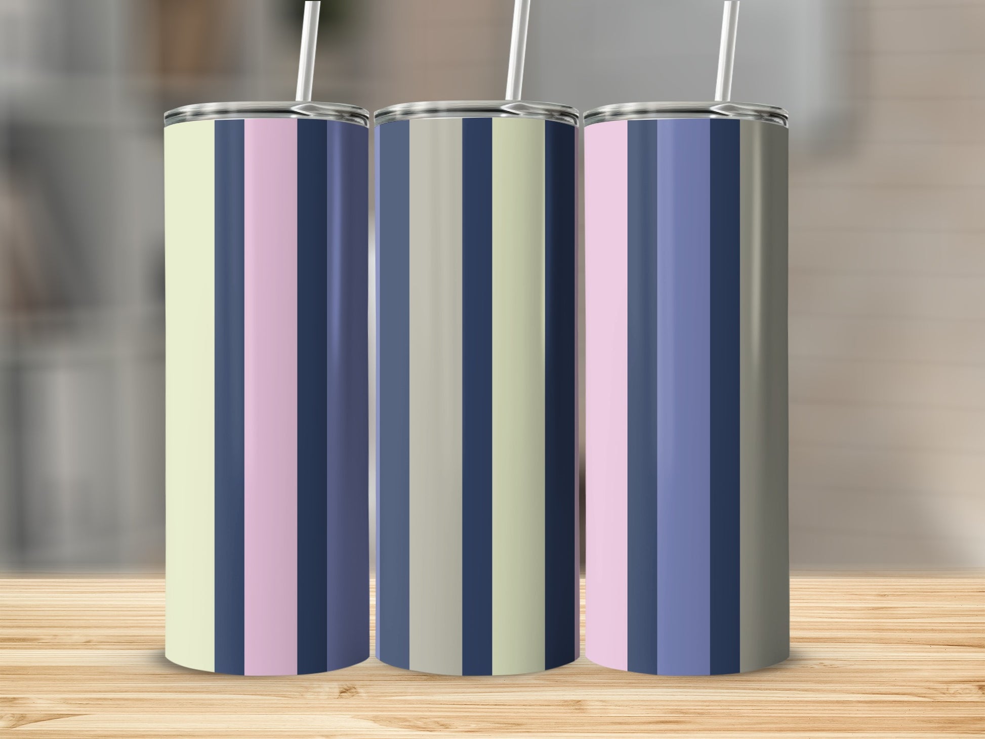 Striped Pattern Insulated Beverage Tumblers