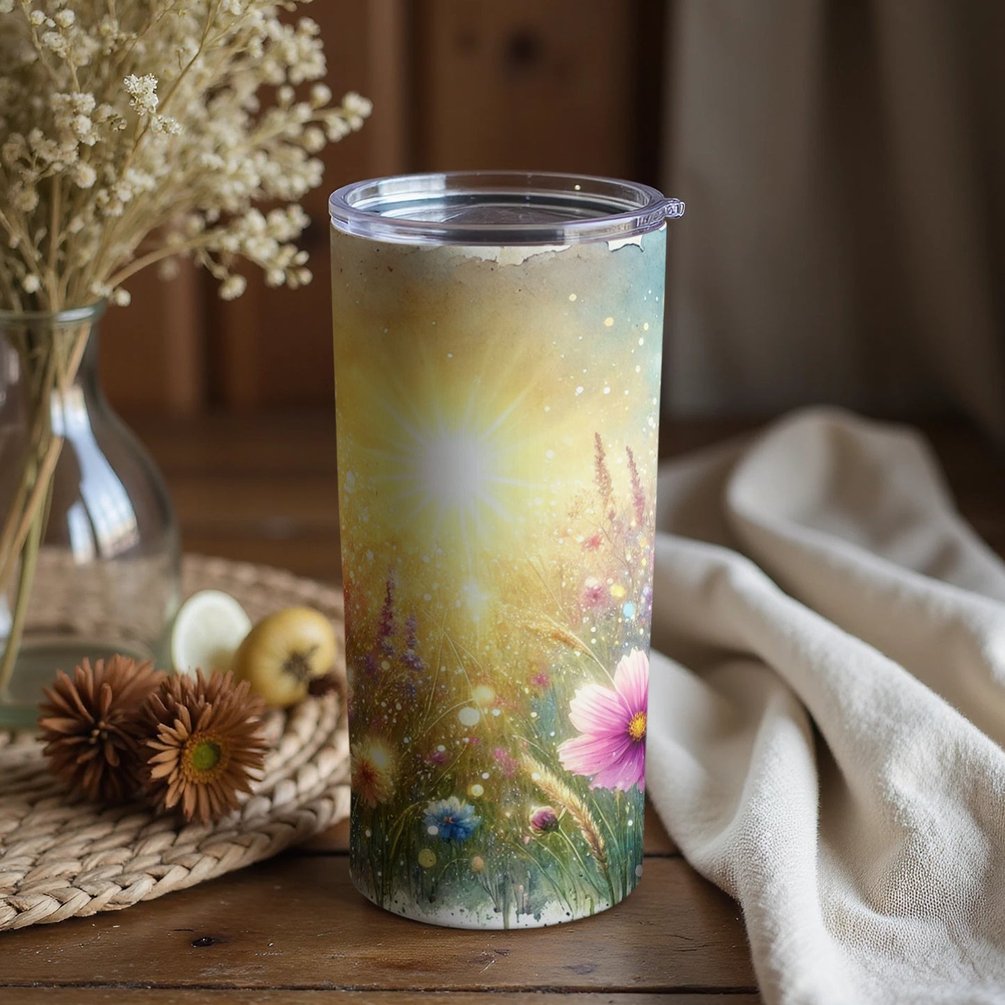 Sunlit Floral Tumbler with Wildflowers Design Tumbler