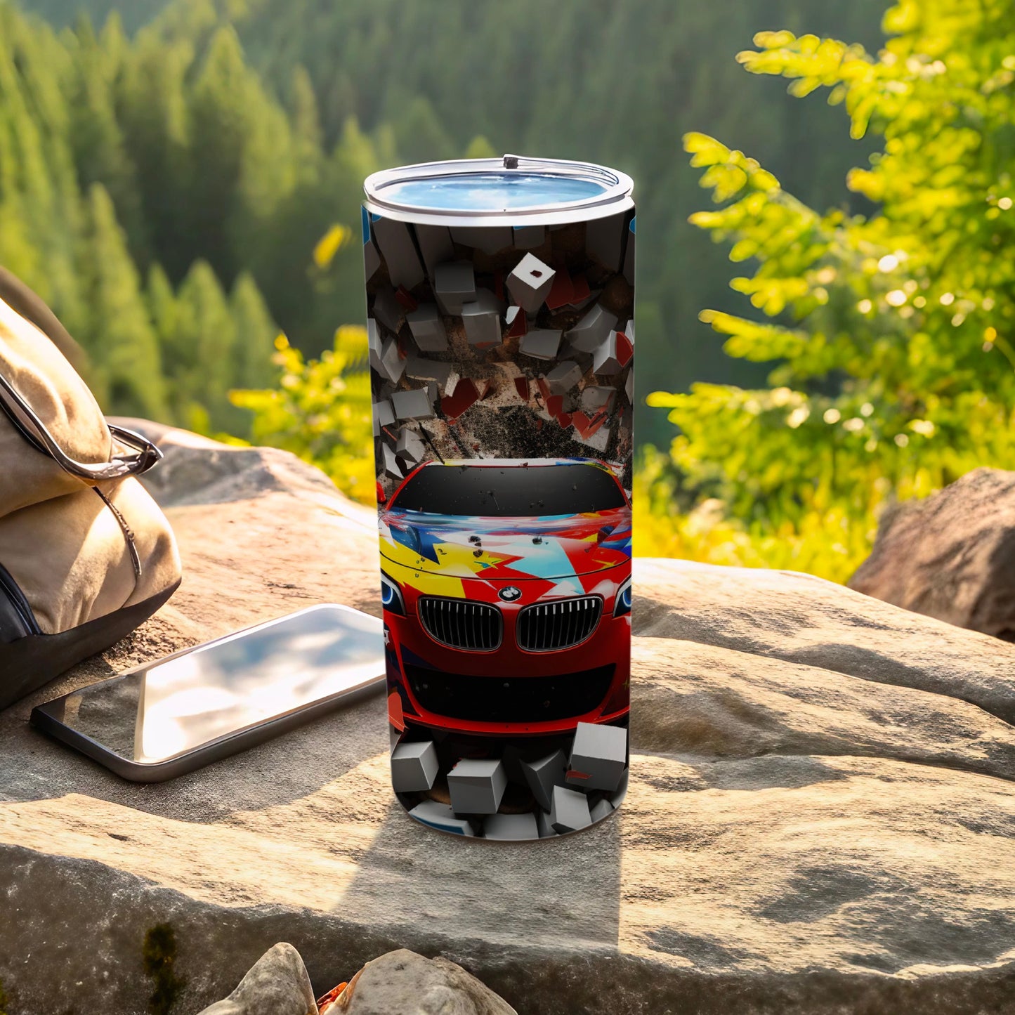 Colorful Sports Car and 3D Cubes Design Tumbler