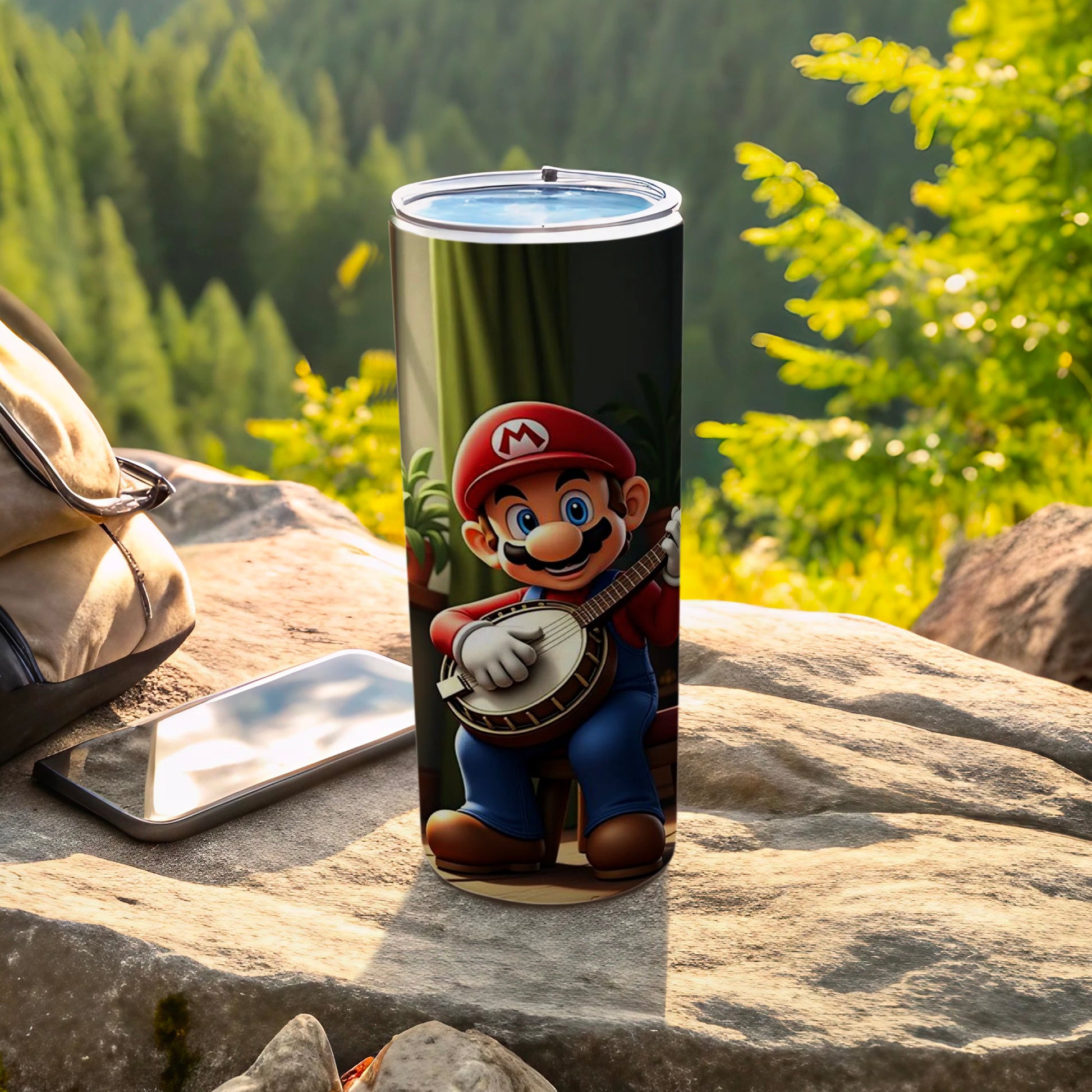 Super Mario Playing Banjo Traveler Tumbler Cup