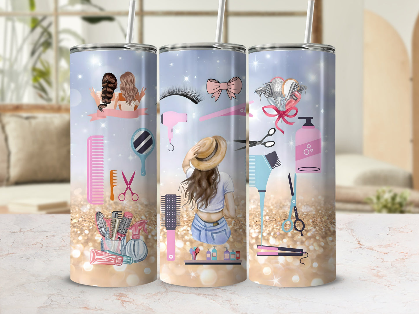 Fashionable Gradient Tumbler with Hairstylist Theme