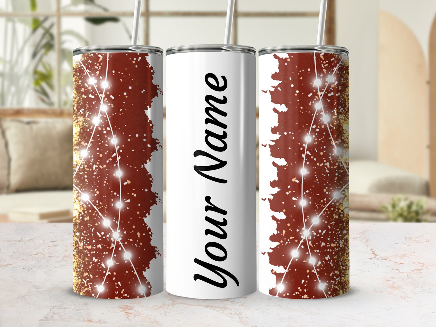 Personalized Glitter Custom Name Tumbler with Straw