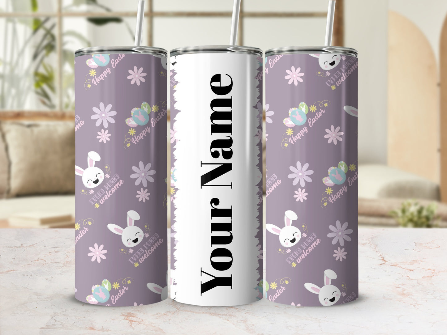 Personalized Happy Easter Bunny and Egg Design Tumbler