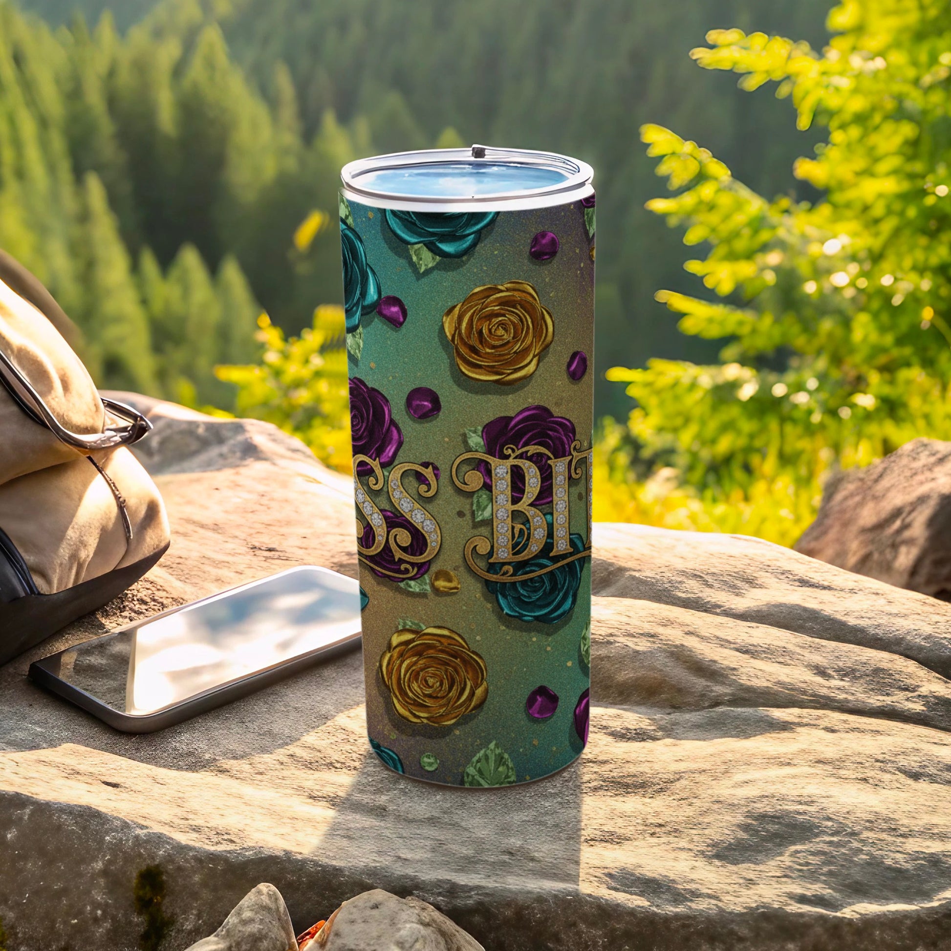 Colorful Floral Insulated Tumbler with Words Graphics