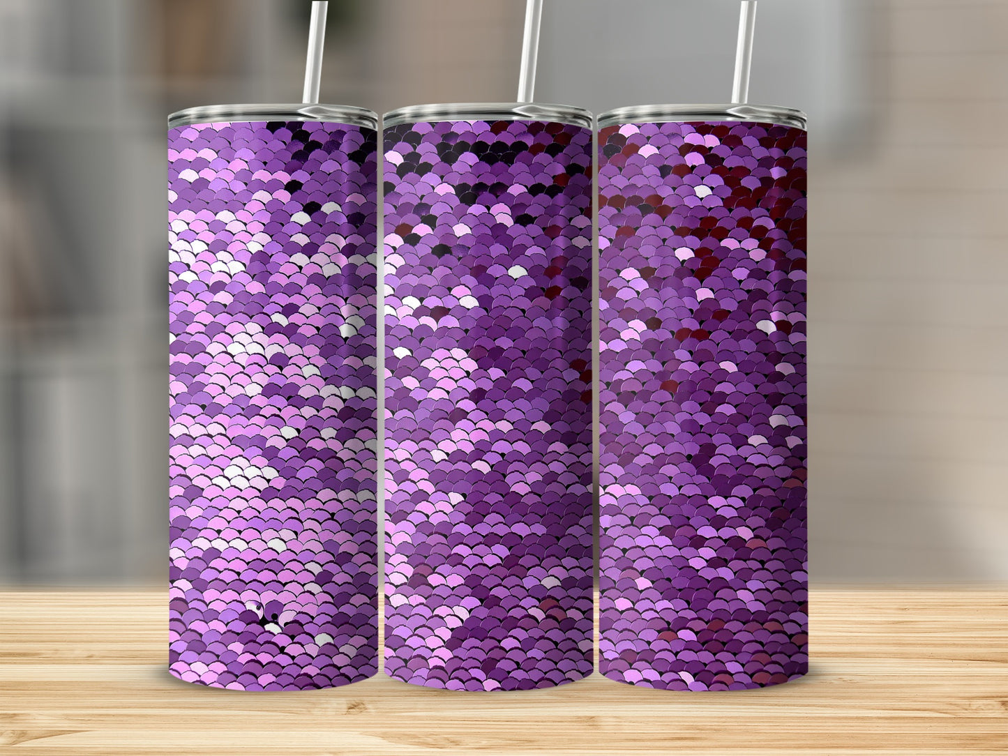 Sparkling Purple Holographic Tumbler with Straw