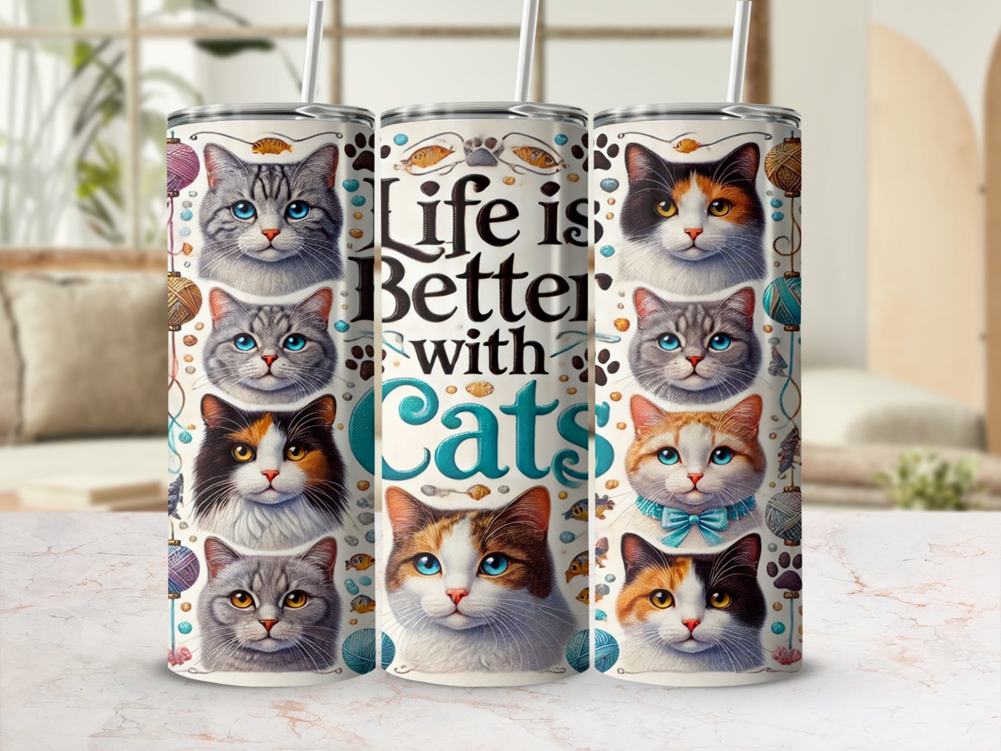 Life is Better with Cats Adorable Cat Tumbler