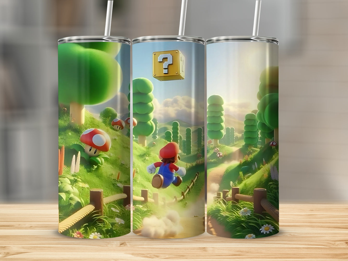 Mario Running Through Green Forest Tumbler Cup