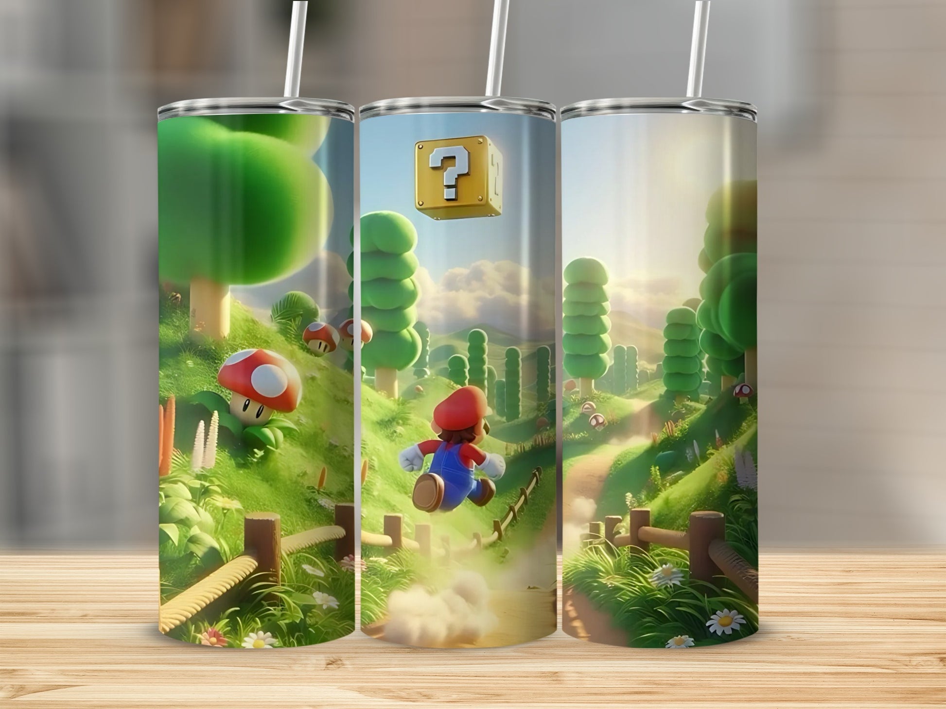 Mario Running Through Green Forest Tumbler Cup