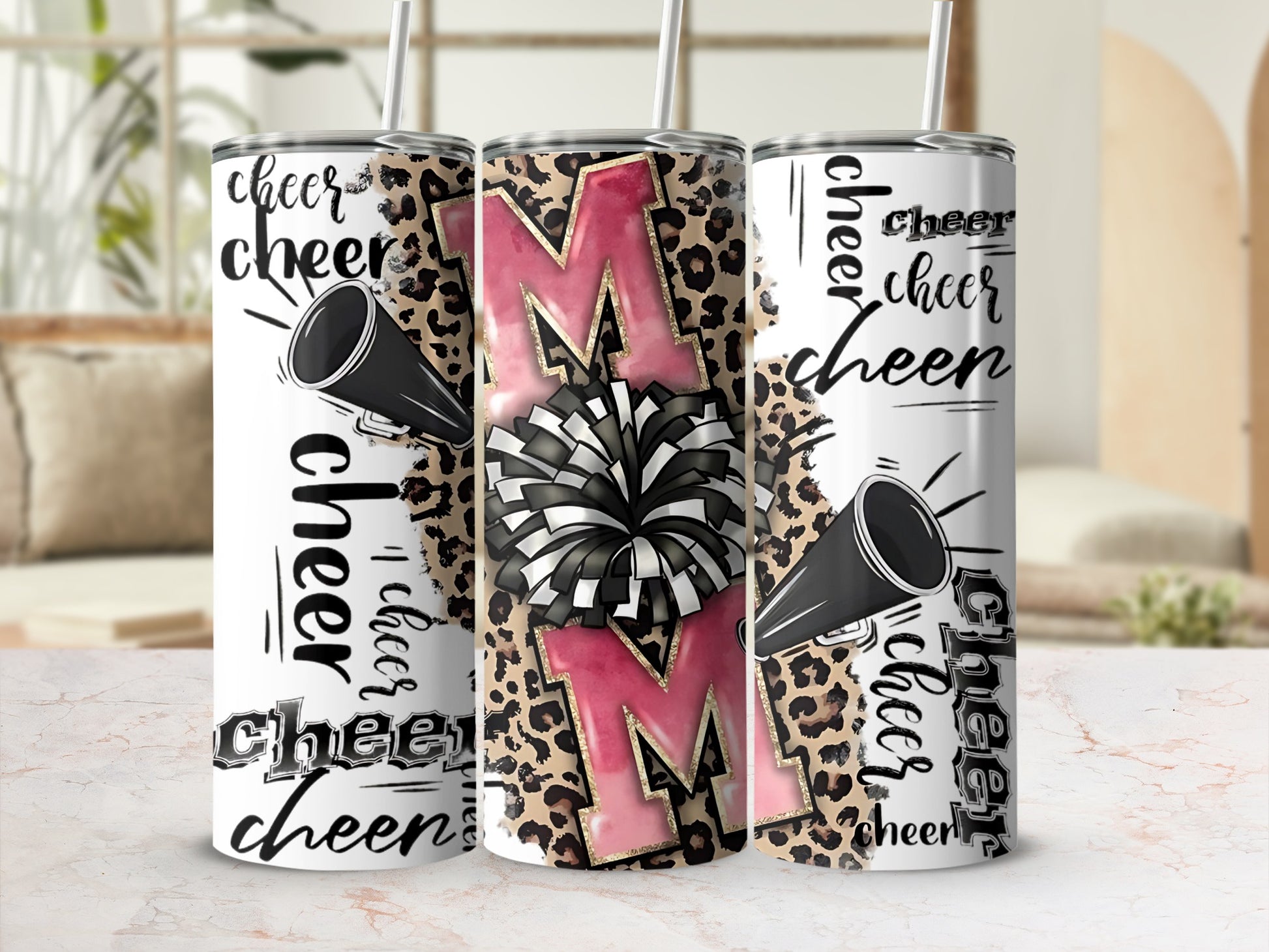 Cheer Mom Design with Leopard Print Tumbler Cup