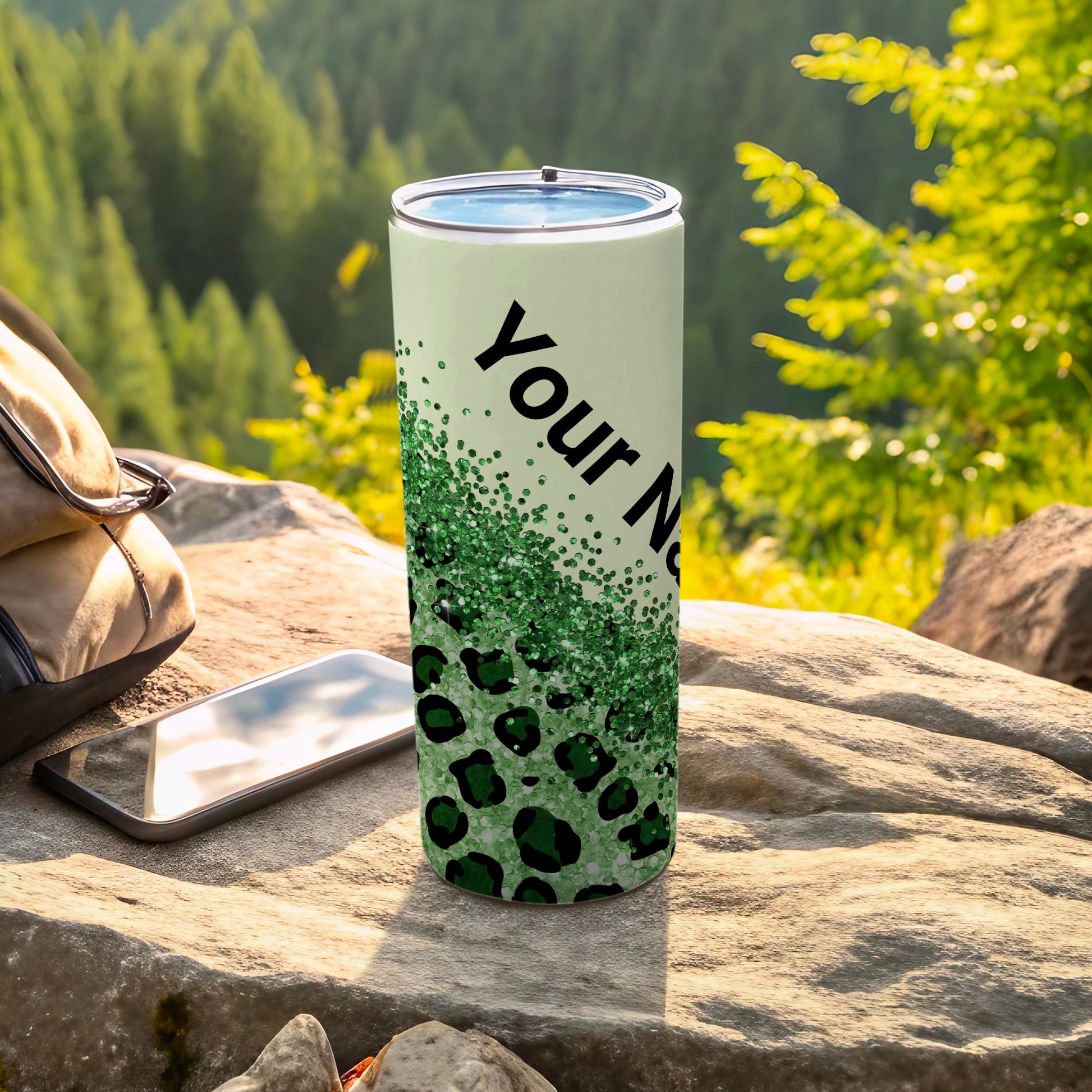 Green Glitter Leopard Tumbler Personalized Product