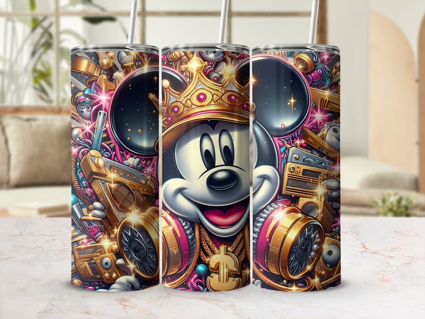 Funky Cartoon Character and Boombox Metal Tumbler