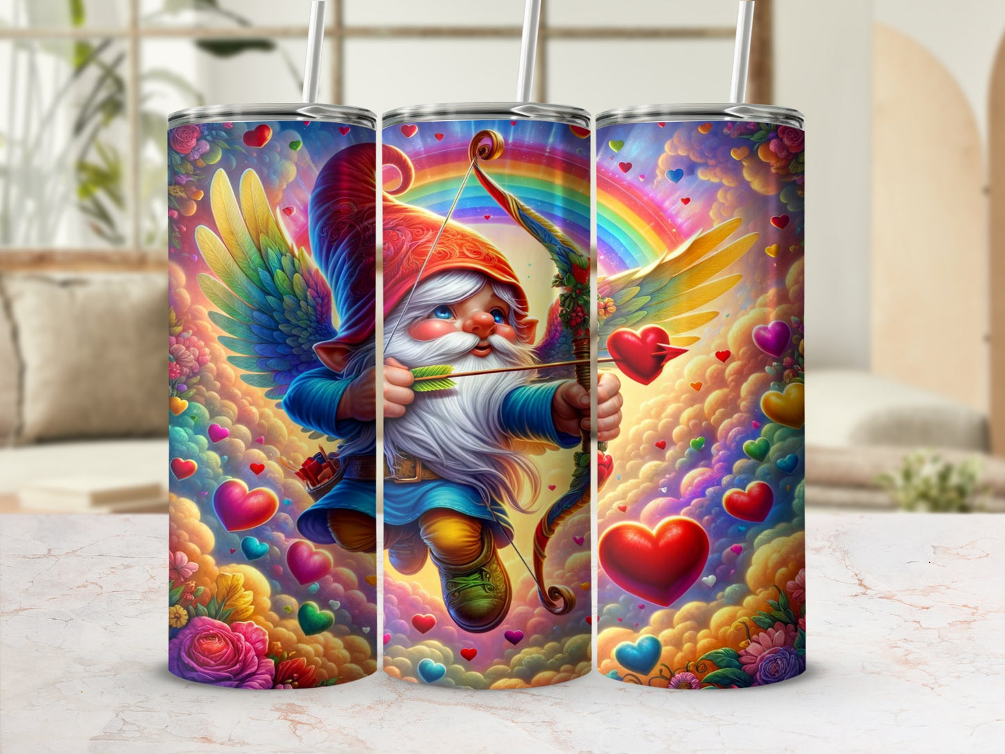 Colorful Gnome and Hearts Design Tumbler Product