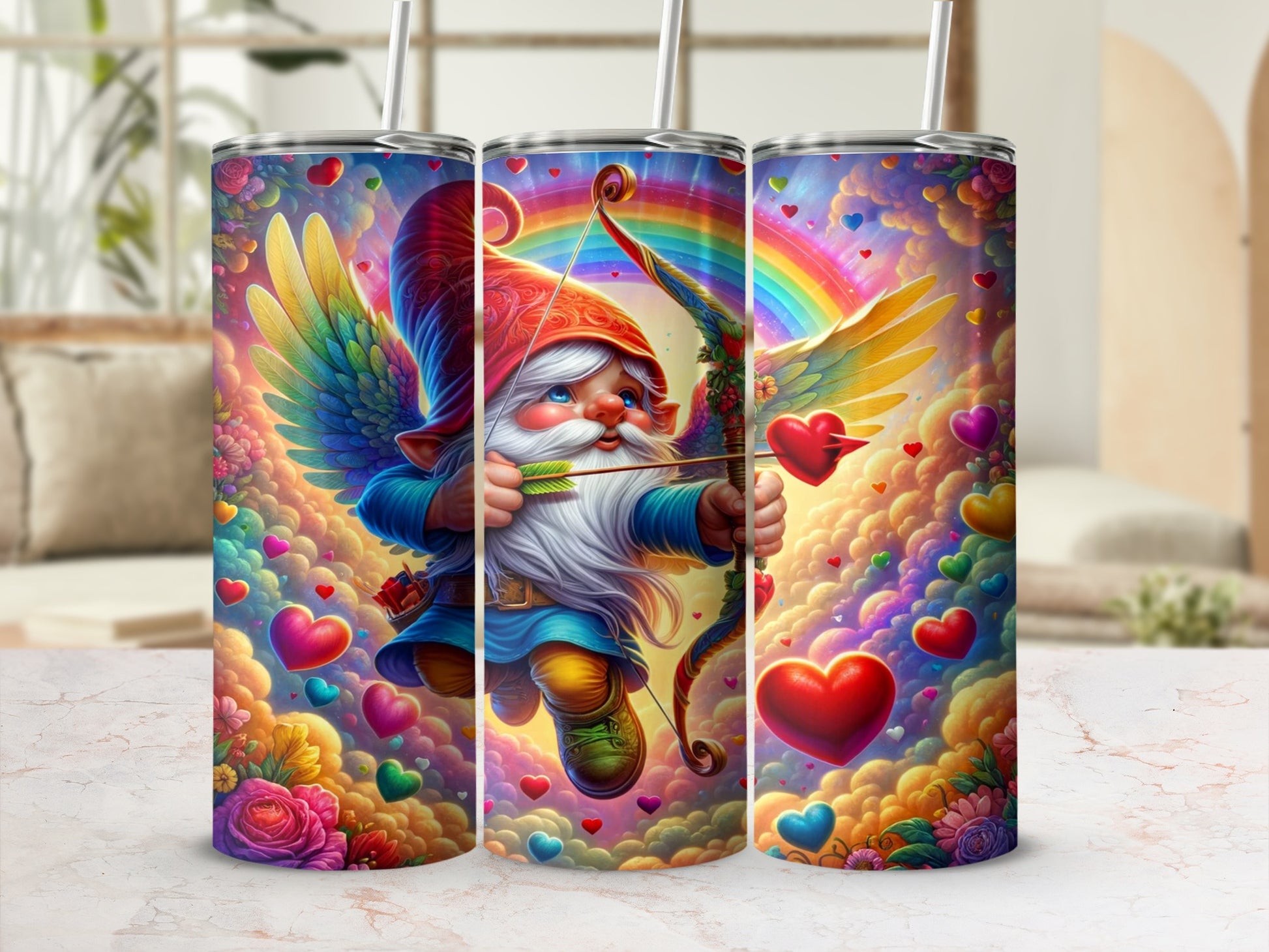 Colorful Gnome and Hearts Design Tumbler Product
