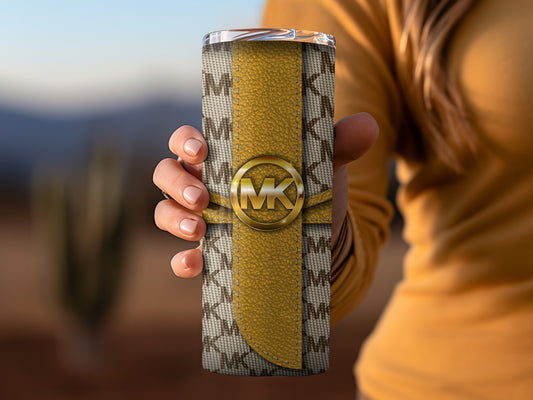 Stylish Yellow MK Patterned Travel Mug