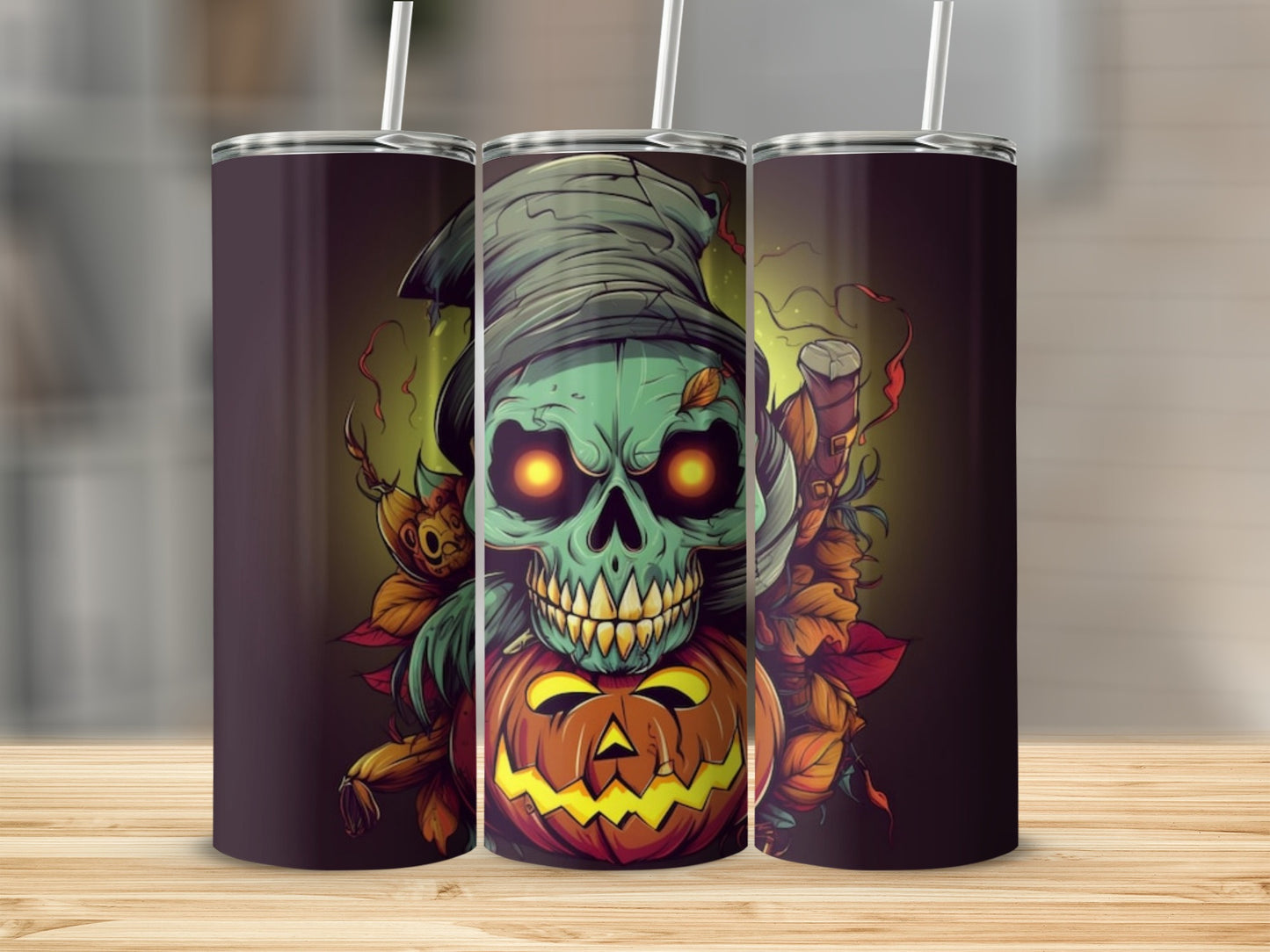 Spooky Halloween Skeleton Pumpkin Themed Tumbler Product