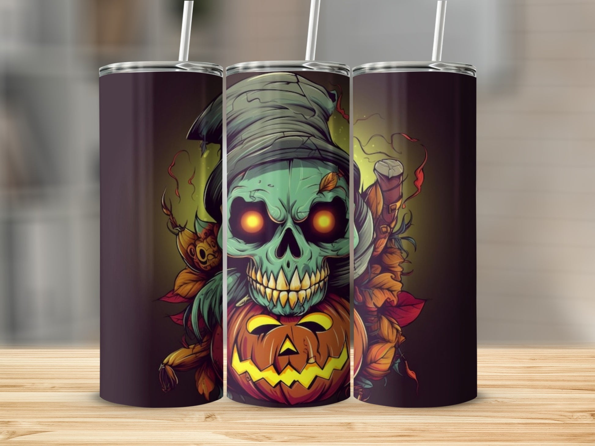 Spooky Halloween Skeleton Pumpkin Themed Tumbler Product