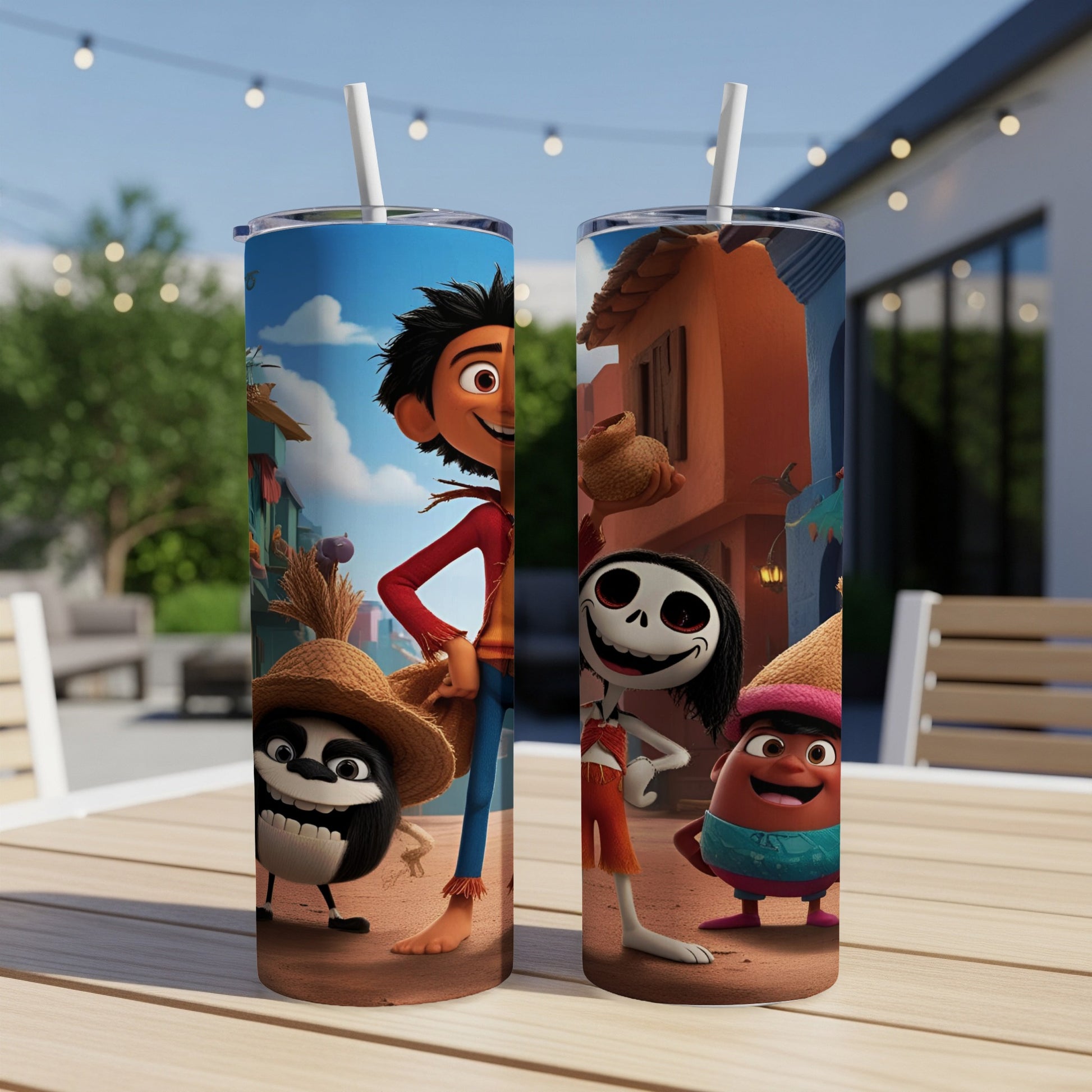 Two colorful tumblers featuring characters from "The Book of Life" animated movie.