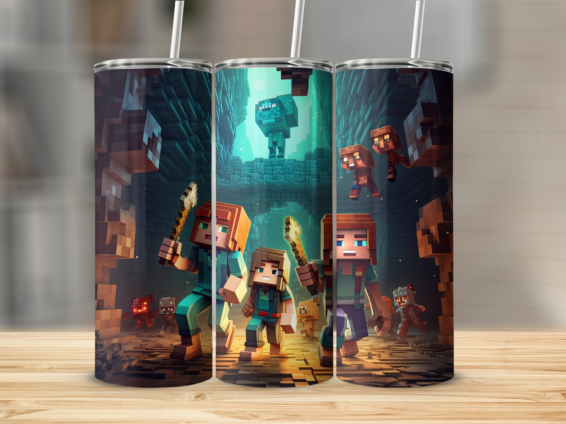 Adventure Game Characters Tumbler with Lid and Straw