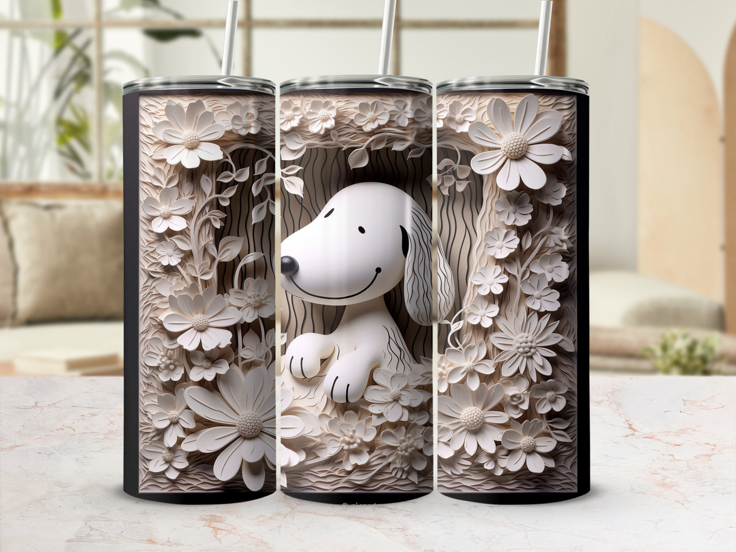 Cute Dog Surrounded by Flowers Design Tumbler