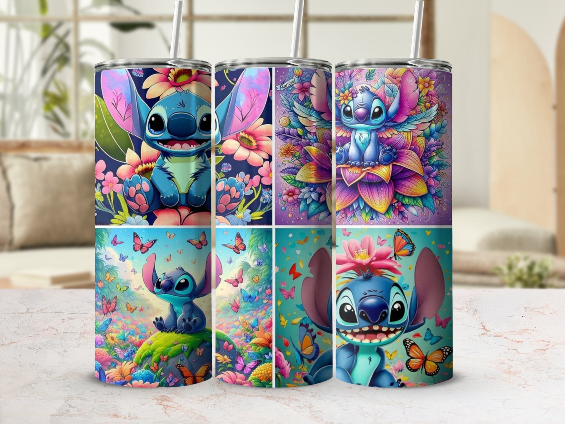 Colorful Cartoon Character Floral Print Tumbler