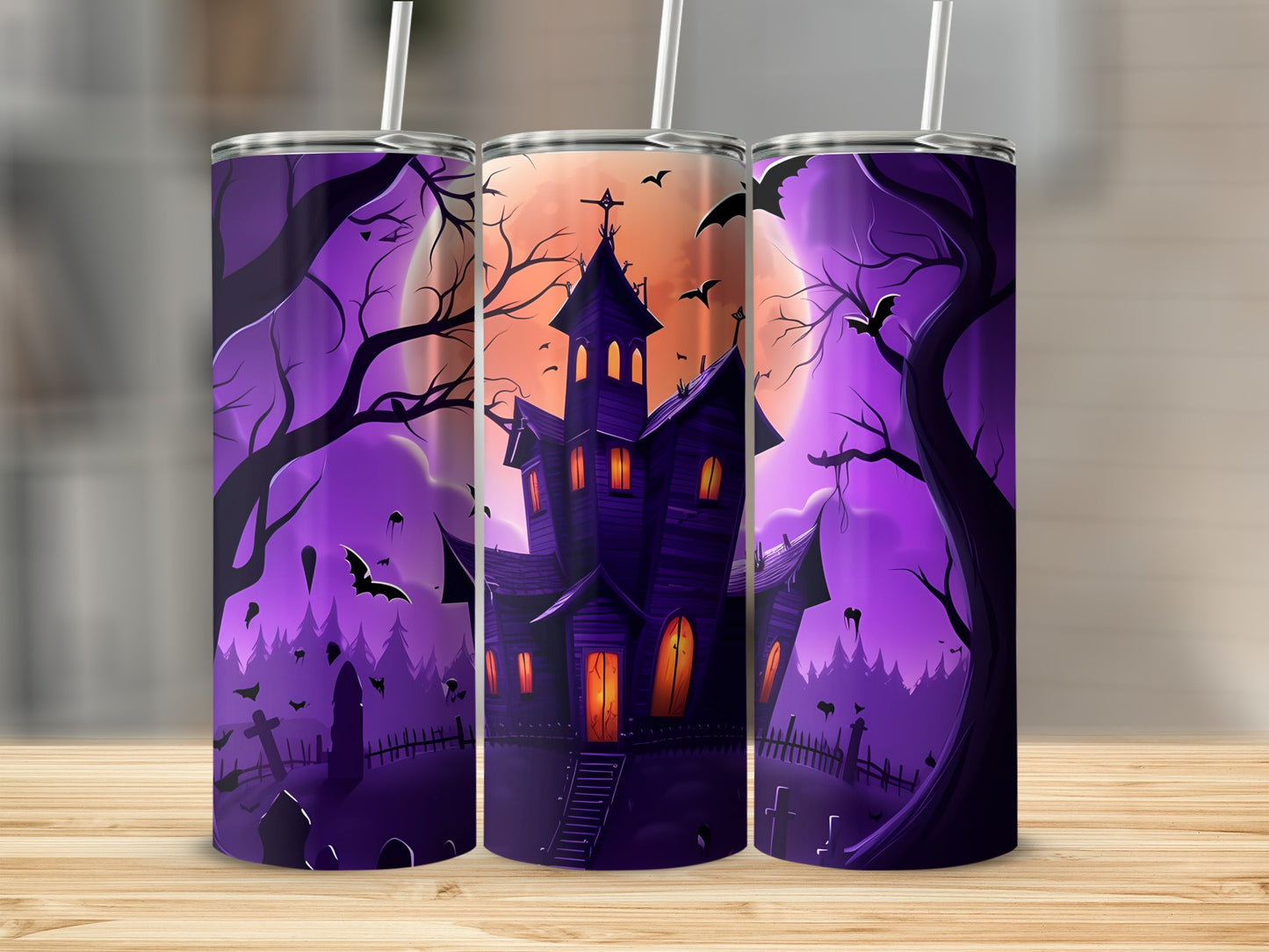 Spooky Halloween Haunted House Designs Tumbler Cup