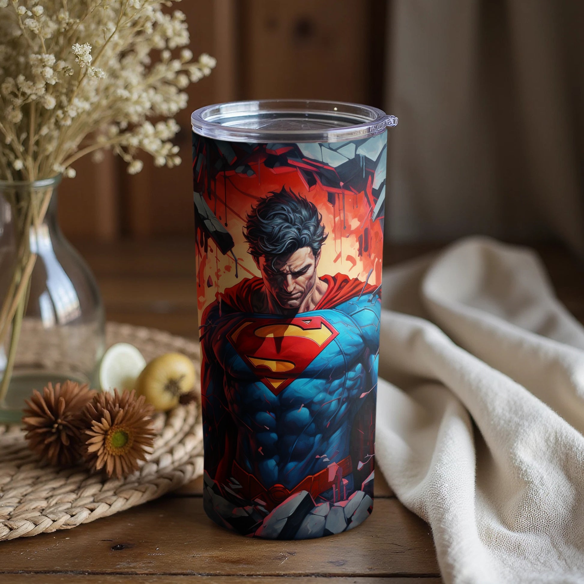 Superman Hero Artwork Tumbler with Vivid Colors