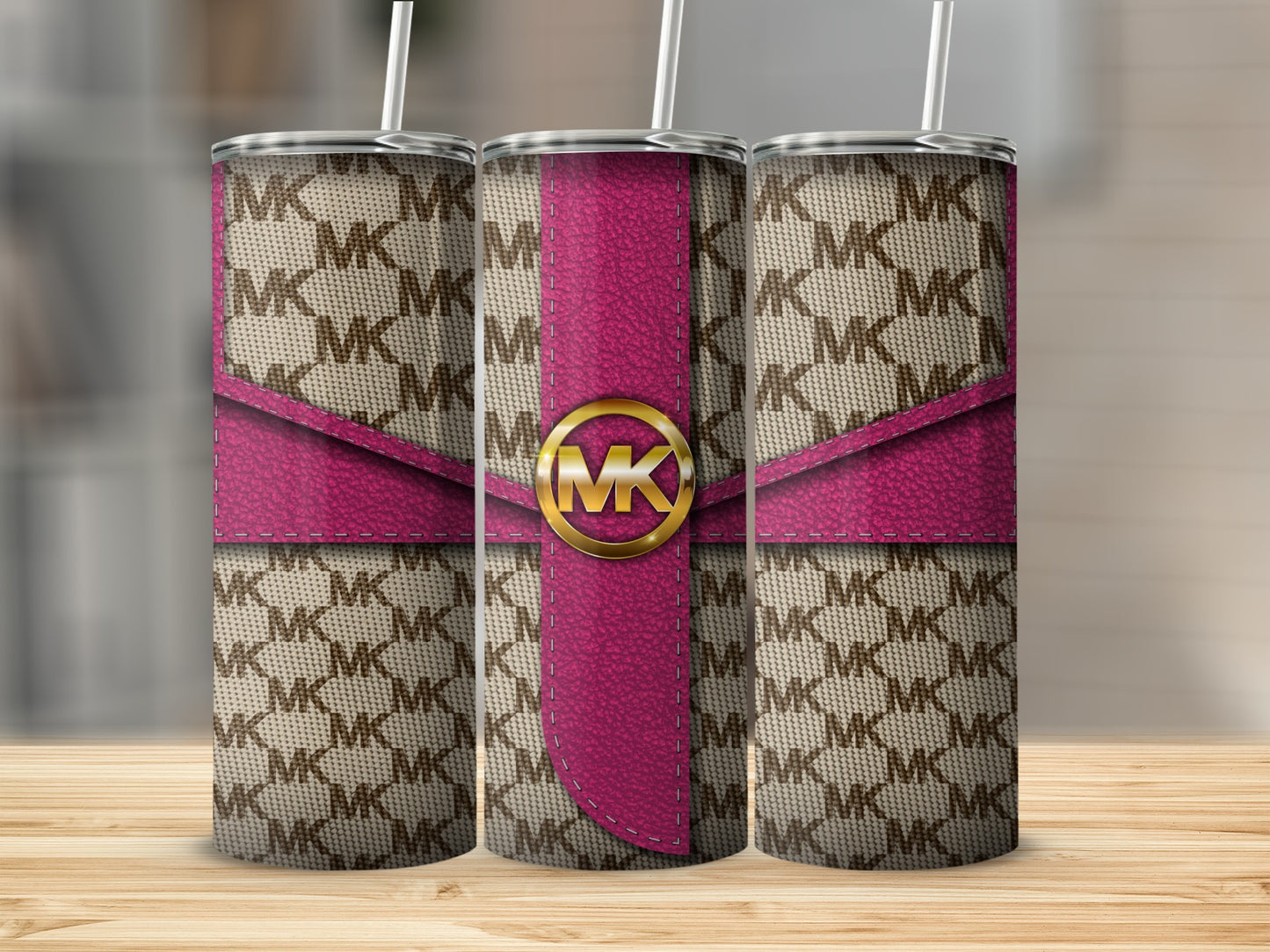 Stylish MK Branded Tumbler with Pink Accent Design