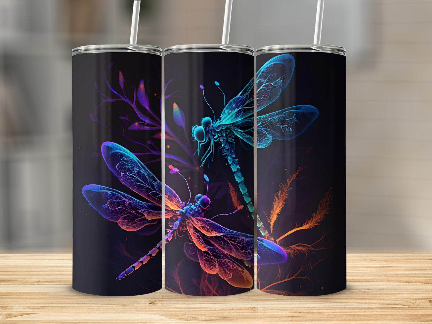 Vibrant Dragonfly and Floral Design Insulated Tumbler