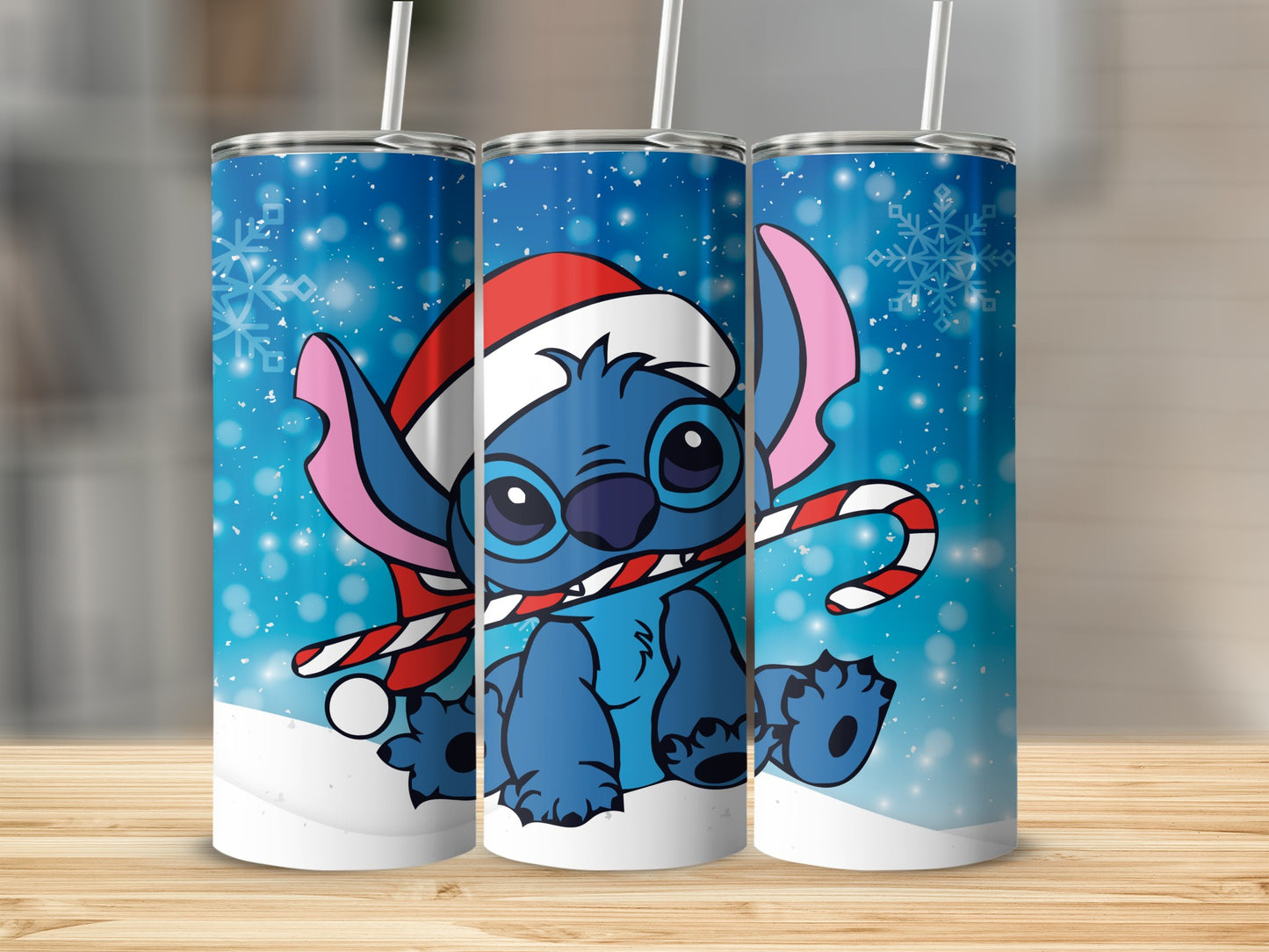 Cute Blue Character with Candy Cane Holiday Tumbler