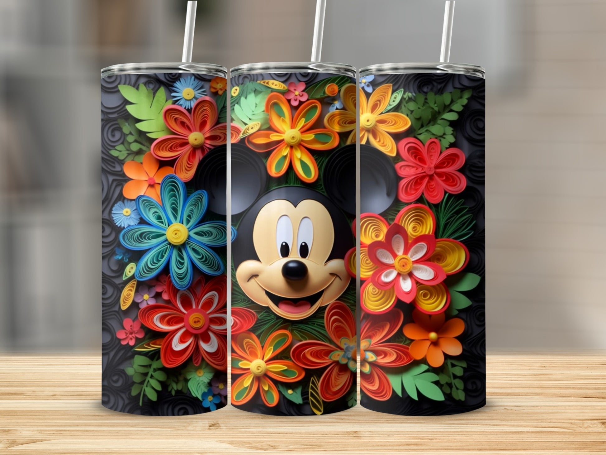 Vibrant Floral Mickey Decorated Tumbler for Fun Drinks