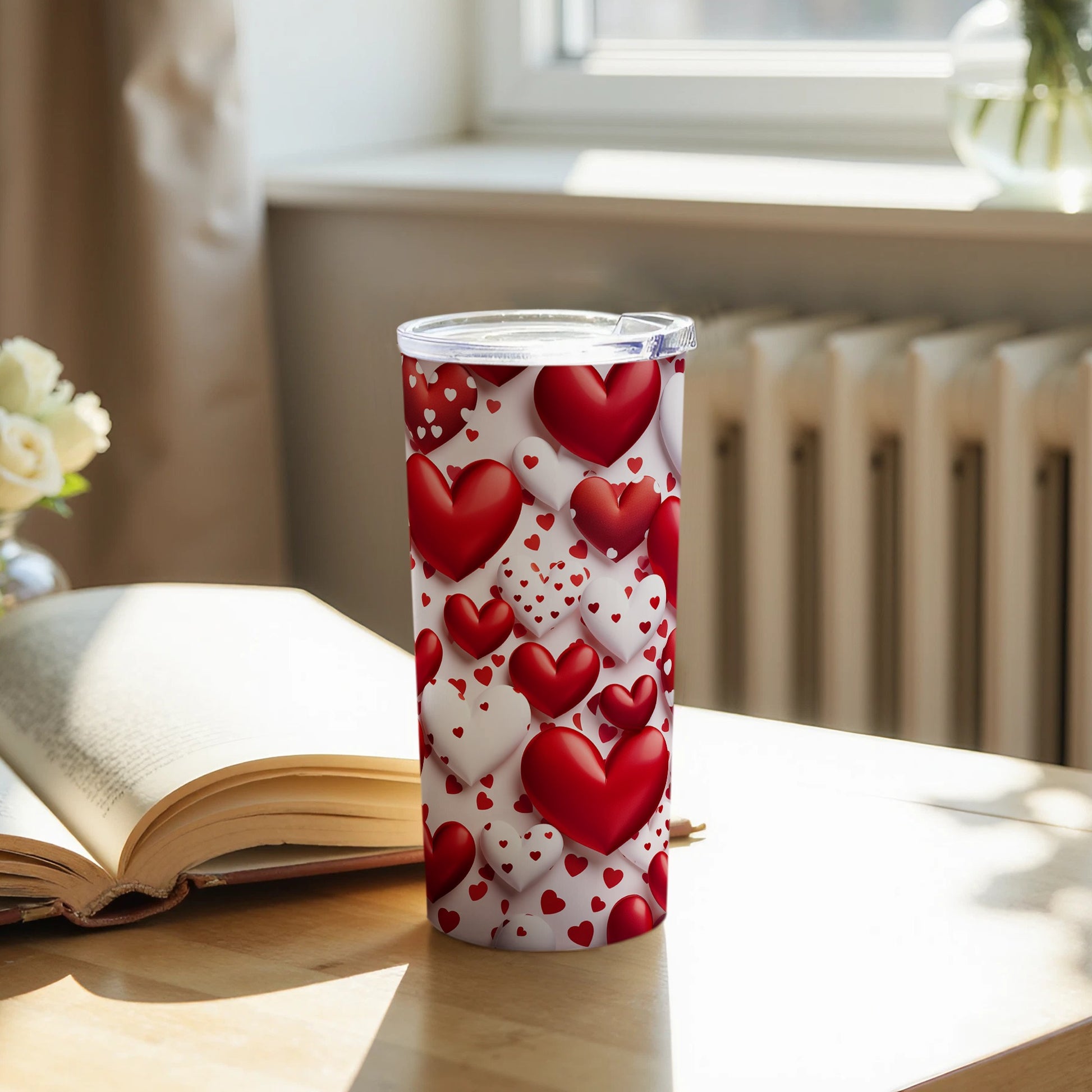 Heart Pattern Tumbler With Red and White Hearts Design