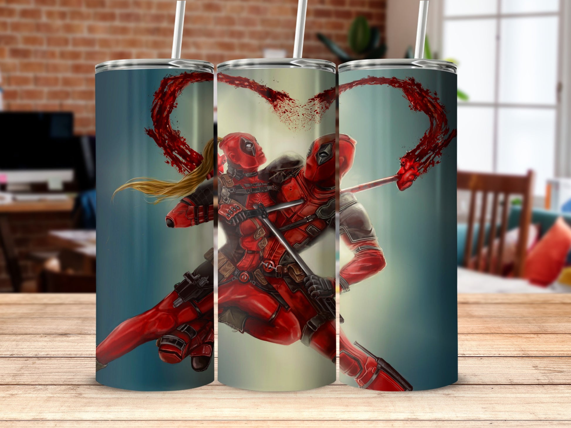 Deadpool Couple Red Blood Heart Design Art Tumbler product type