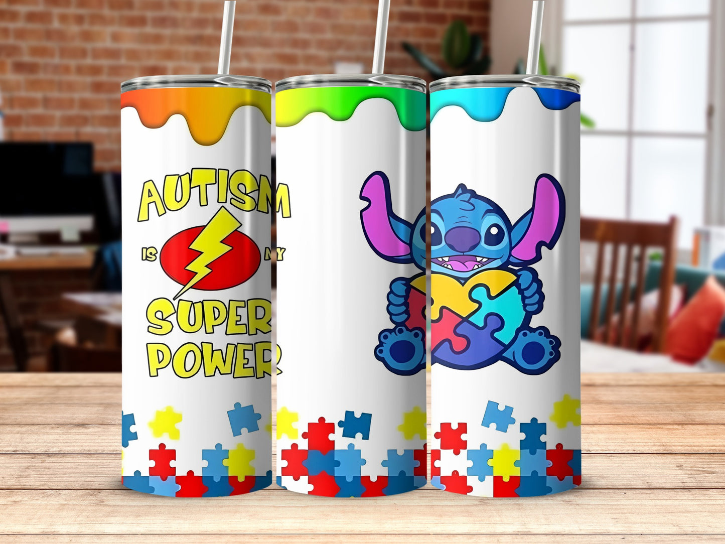 Colorful Autism Awareness Tumbler with Fun Designs